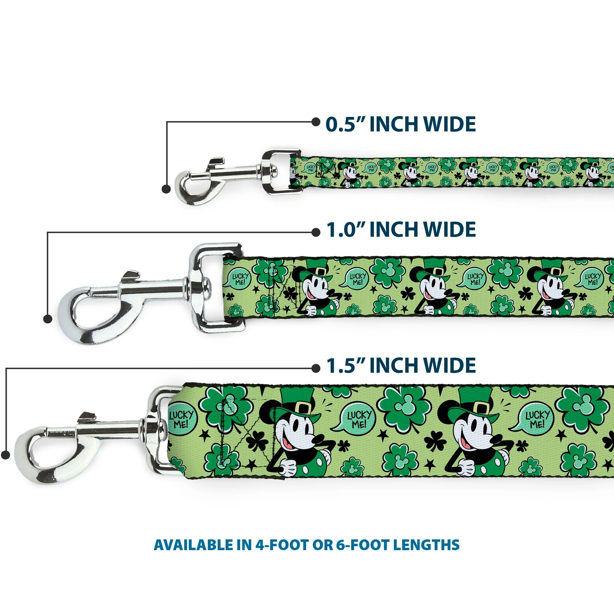 Dog Leash - Mickey Mouse St. Patricks Day LUCKY ME Leprechaun Pose and Shamrocks Greens - Image 3