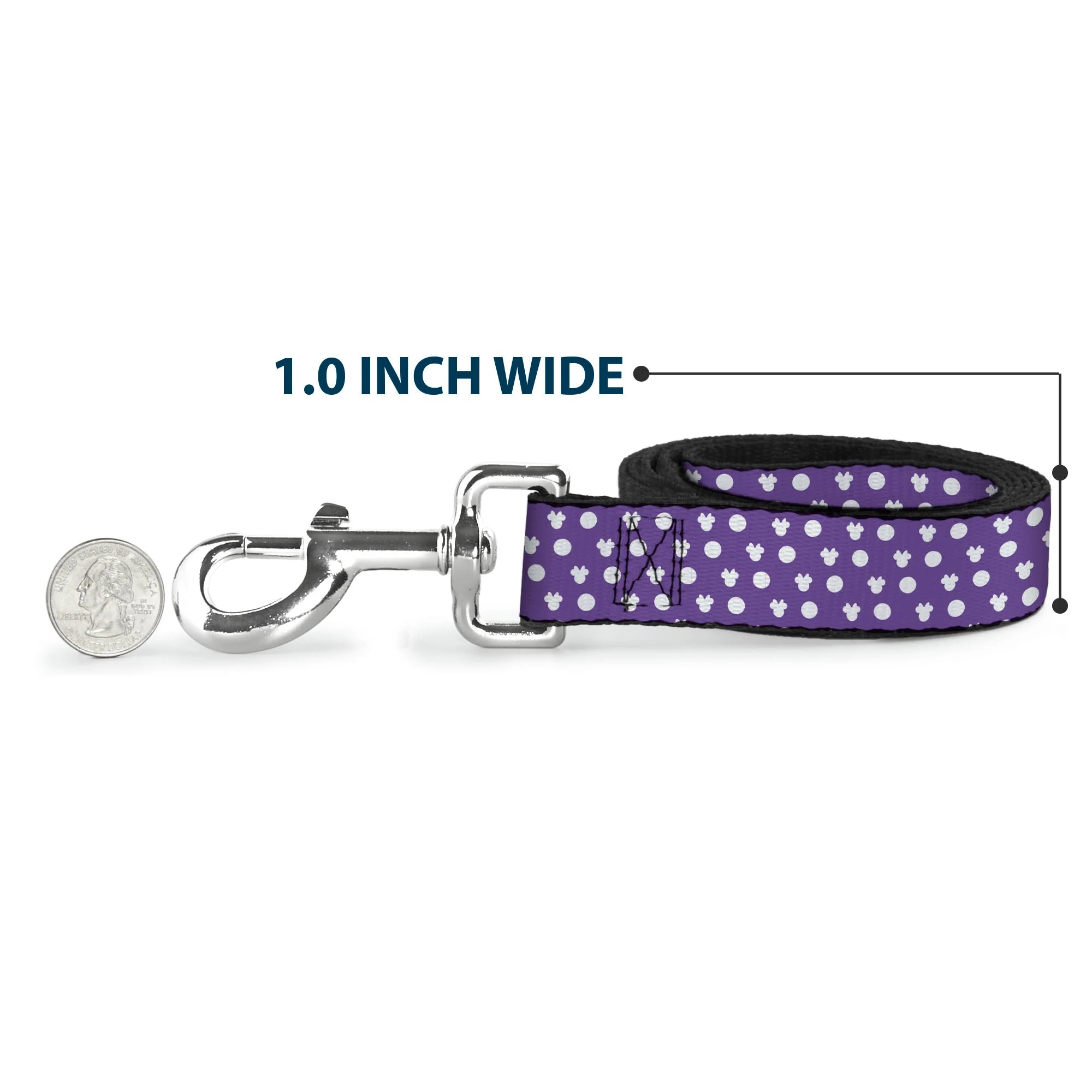 Dog Leash - Minnie Mouse Bow Ears Monogram/Dots Purple/White - Image 5