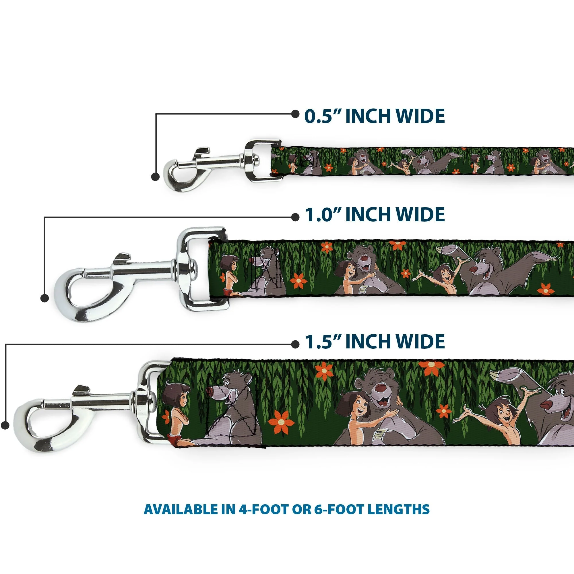 Dog Leash - Mowgli & Baloo 3-Poses Leaves/Flowers Greens/Orange - Image 3
