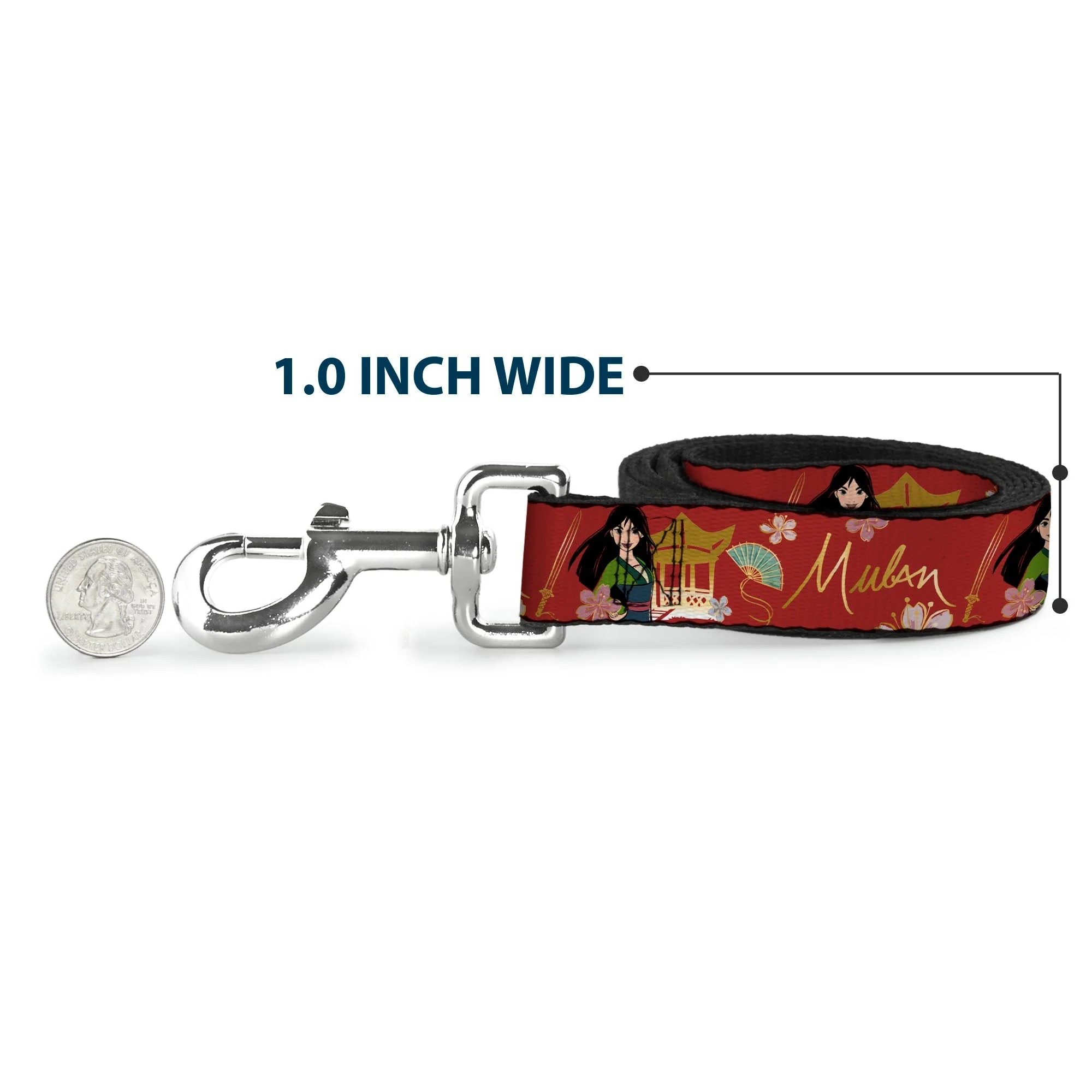 Dog Leash - Mulan Gazebo Pose with Flowers and Script Red/Golds - Image 5