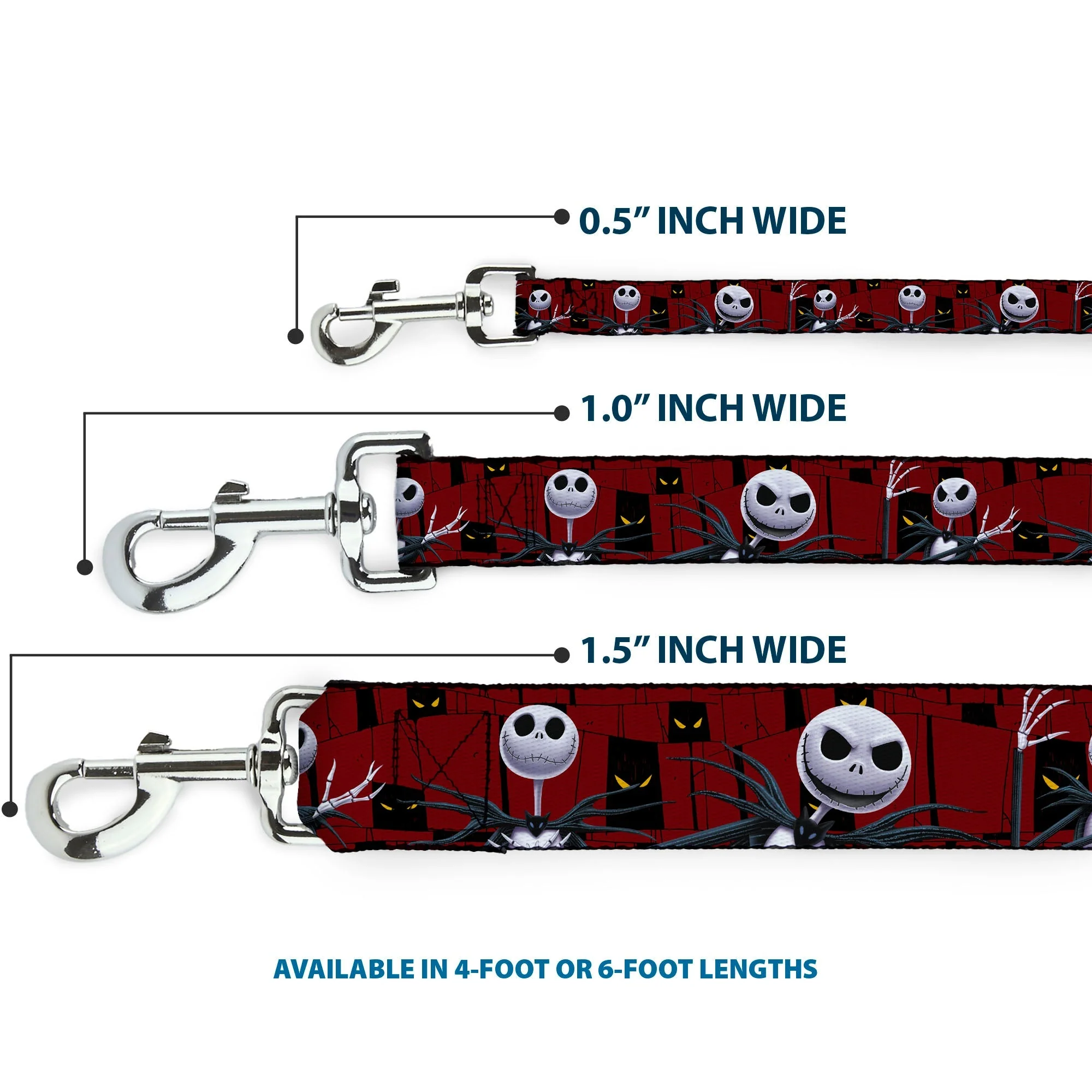 Dog Leash - Nightmare Before Christmas 3-Jack Poses/Peeping Eyes Burgundy/Black/Yellow - Image 3