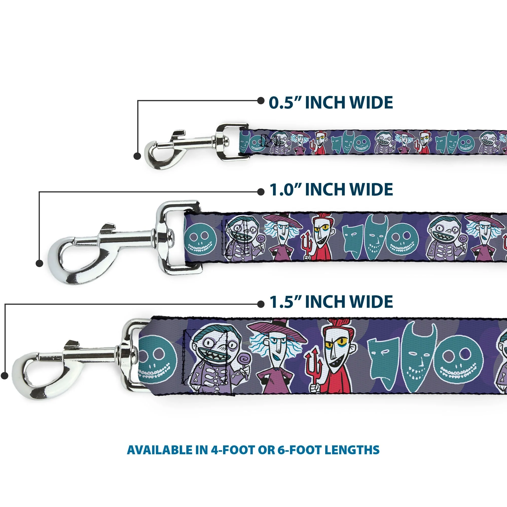 Dog Leash - Nightmare Before Christmas Lock Shock & Barrel Group Pose/Masks Purples - Image 3