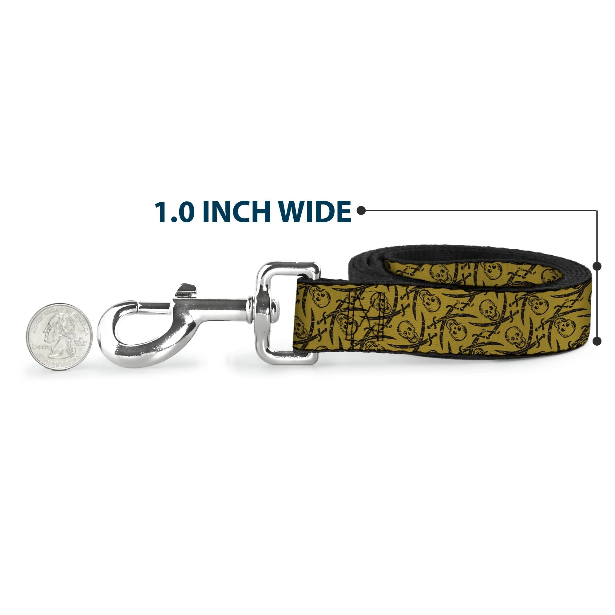Dog Leash - Pirates Skull & Crossed Swords Scattered Weathered Tan/Black - Image 5