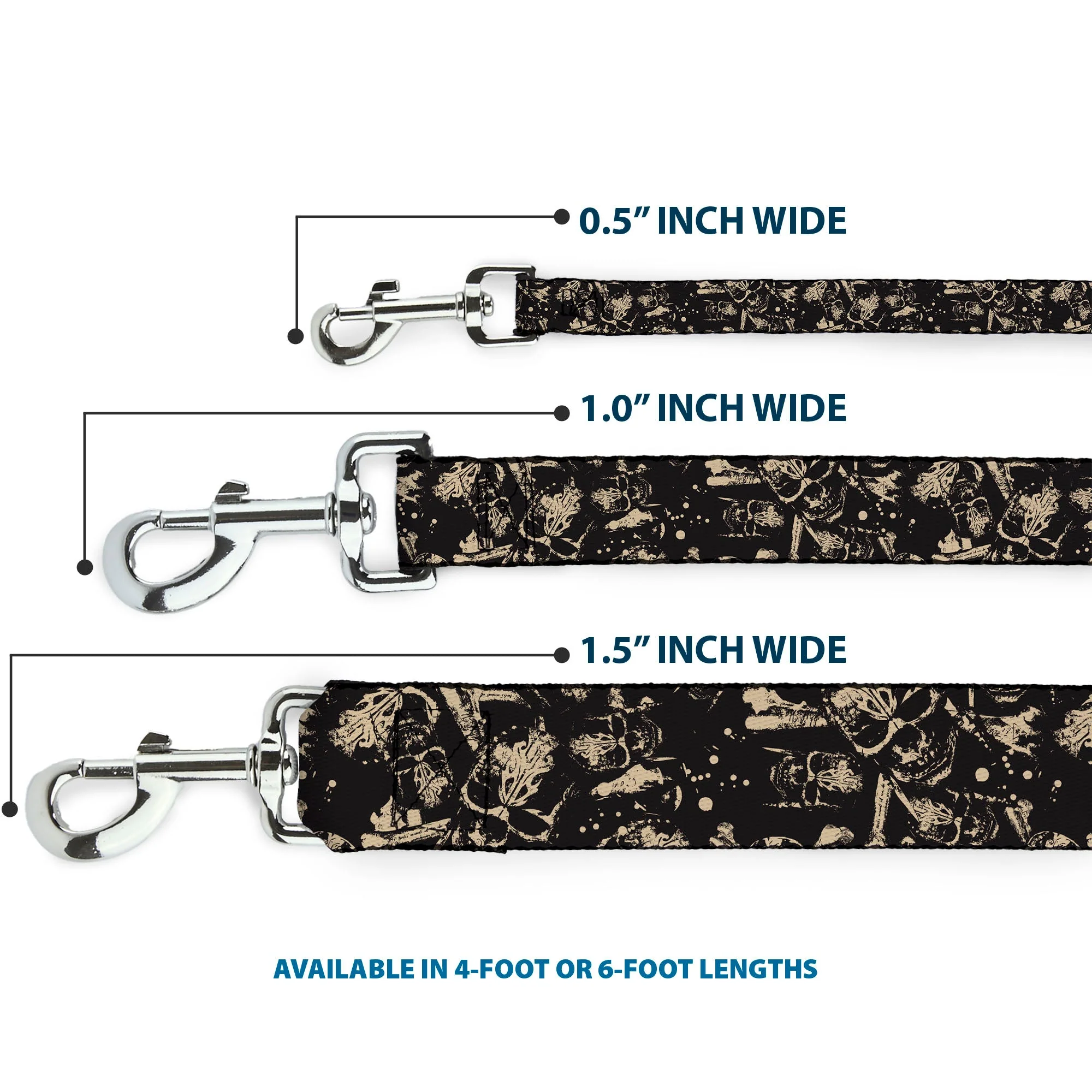 Dog Leash - Pirates Skulls Scattered/Splatter Black/Tan/Red - Image 3