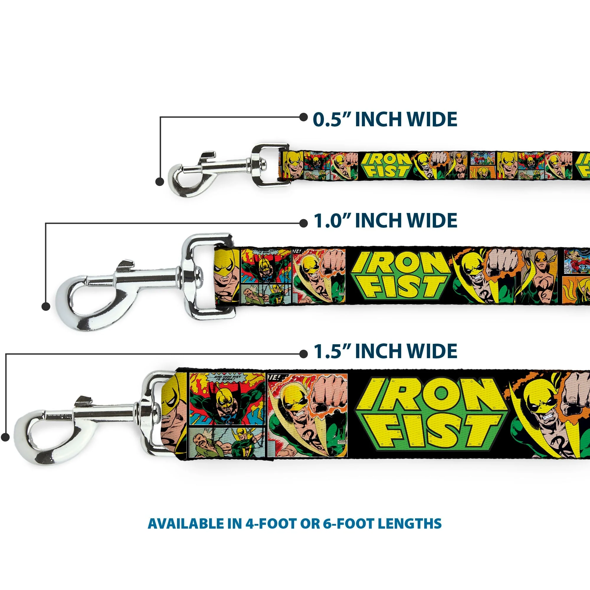 Dog Leash - Retro IRON FIST Action Pose/Comic Scene Blocks Black/Green/Yellow - Image 3