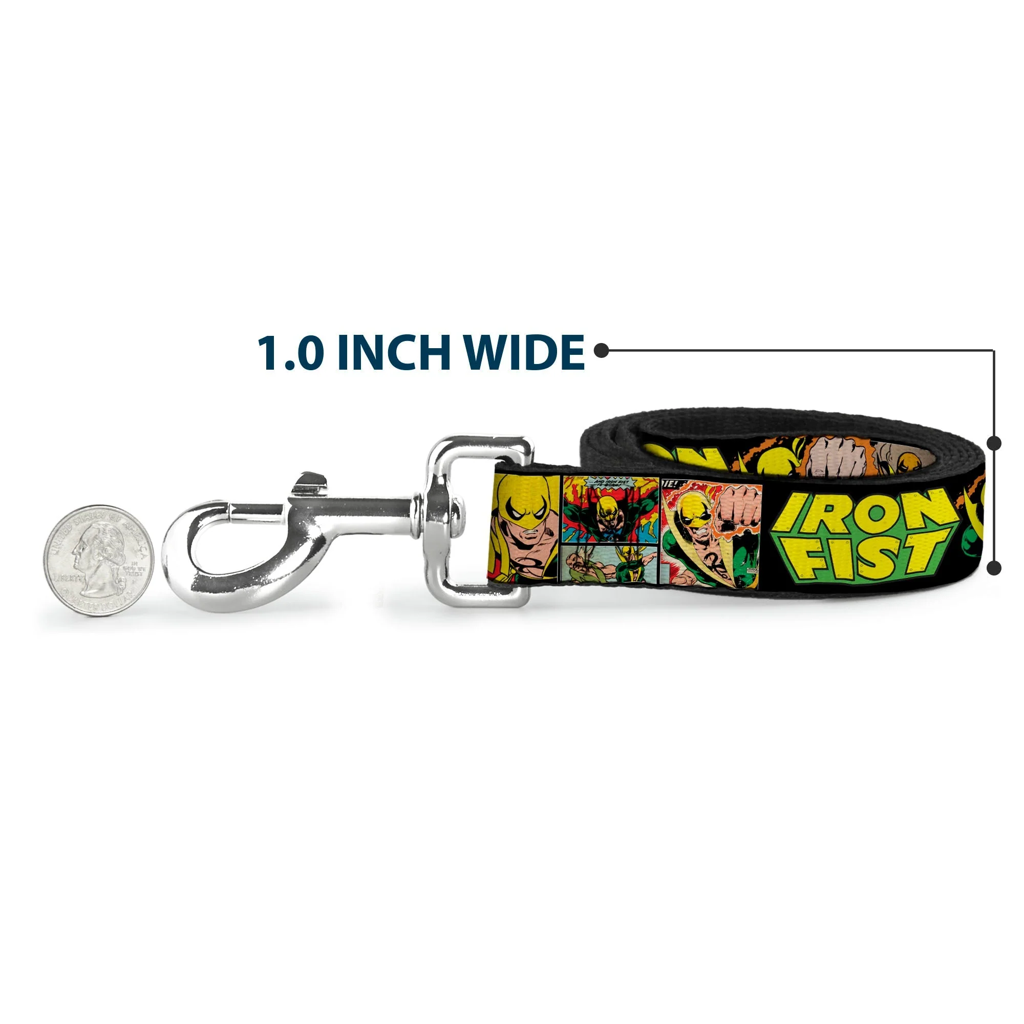 Dog Leash - Retro IRON FIST Action Pose/Comic Scene Blocks Black/Green/Yellow - Image 5