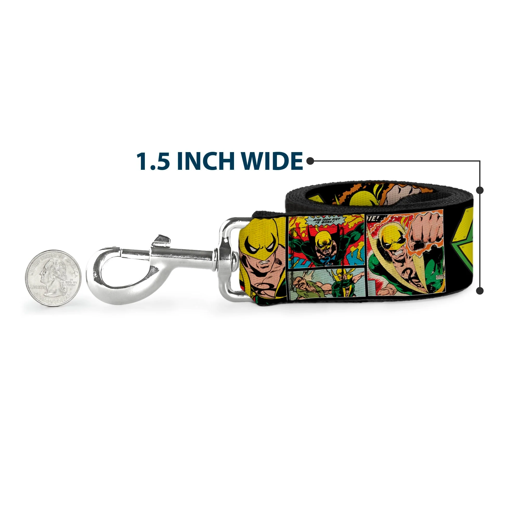 Dog Leash - Retro IRON FIST Action Pose/Comic Scene Blocks Black/Green/Yellow - Image 6