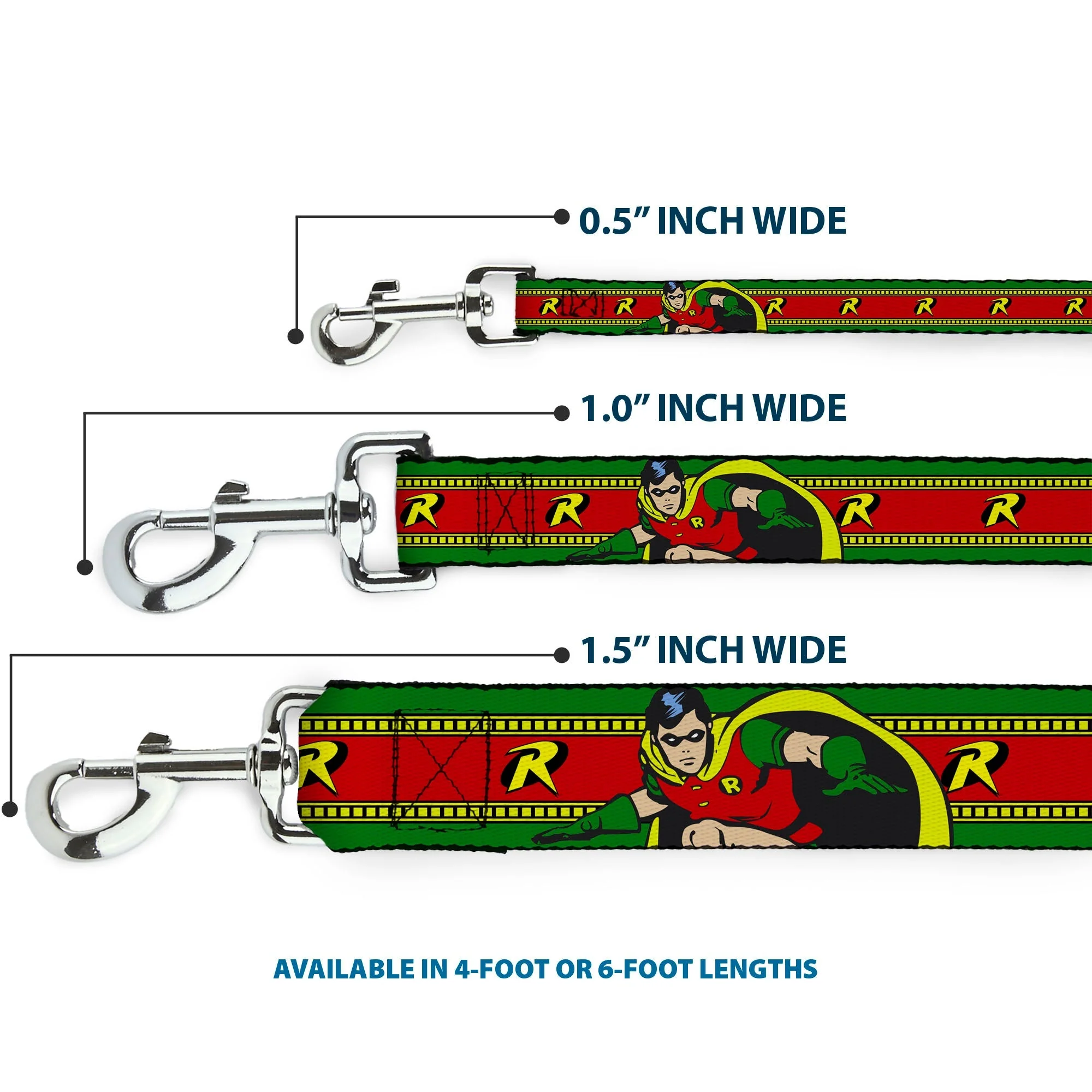Dog Leash - Robin Action Pose/"R" Logo Stripe Green/Yellow/Red/Black - Image 3