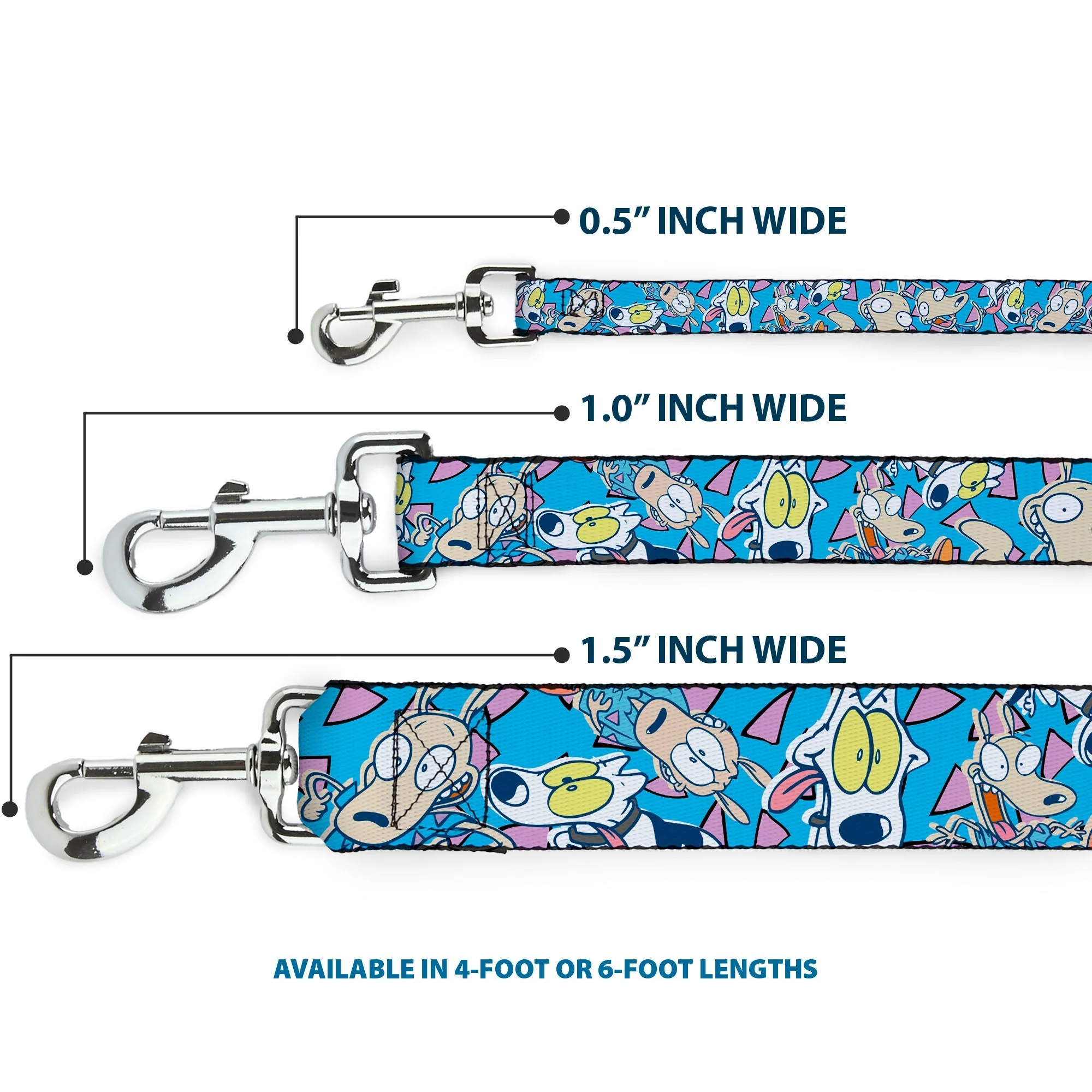 Dog Leash - Rocko & Spunky Scattered Expressions/Triangles Blue/Lavender - Image 3
