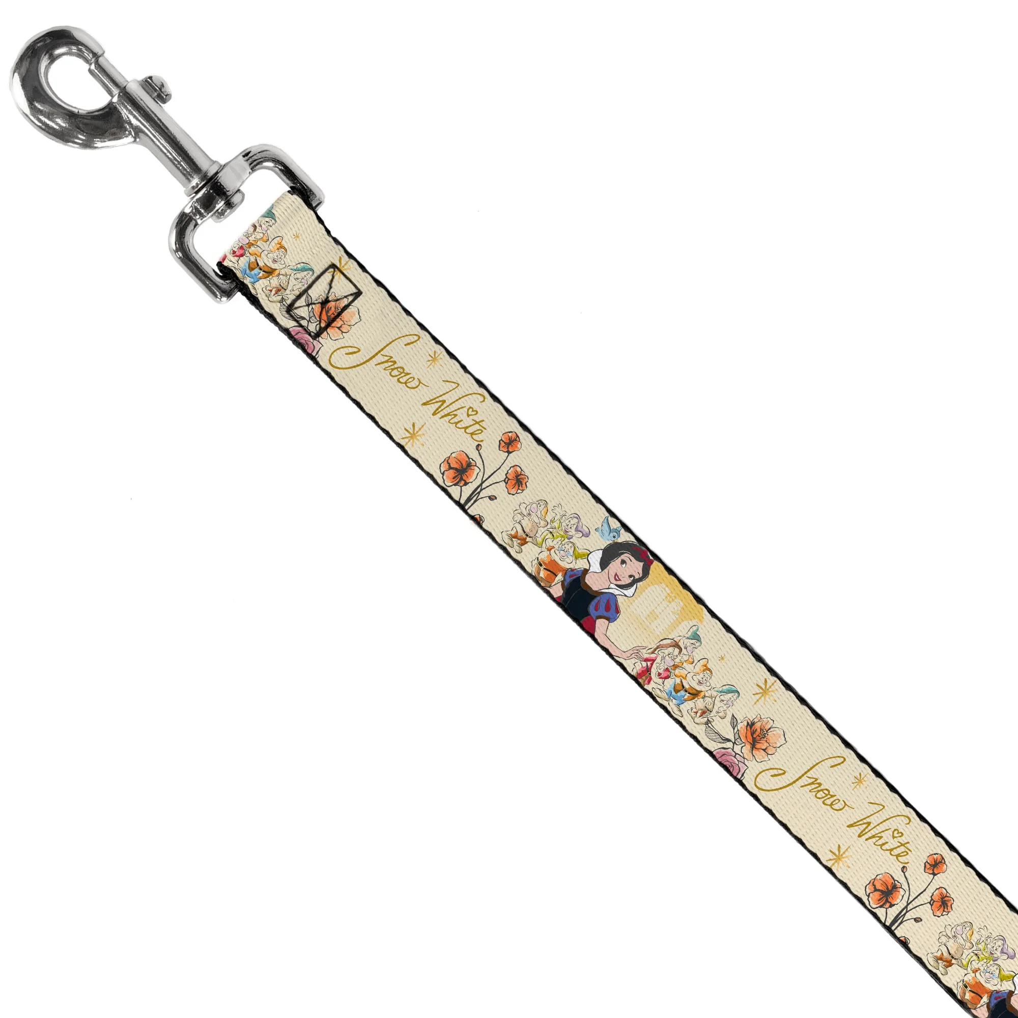 Dog Leash - Snow White and the Seven Dwarfs with Script and Flowers Yellows - Image 2