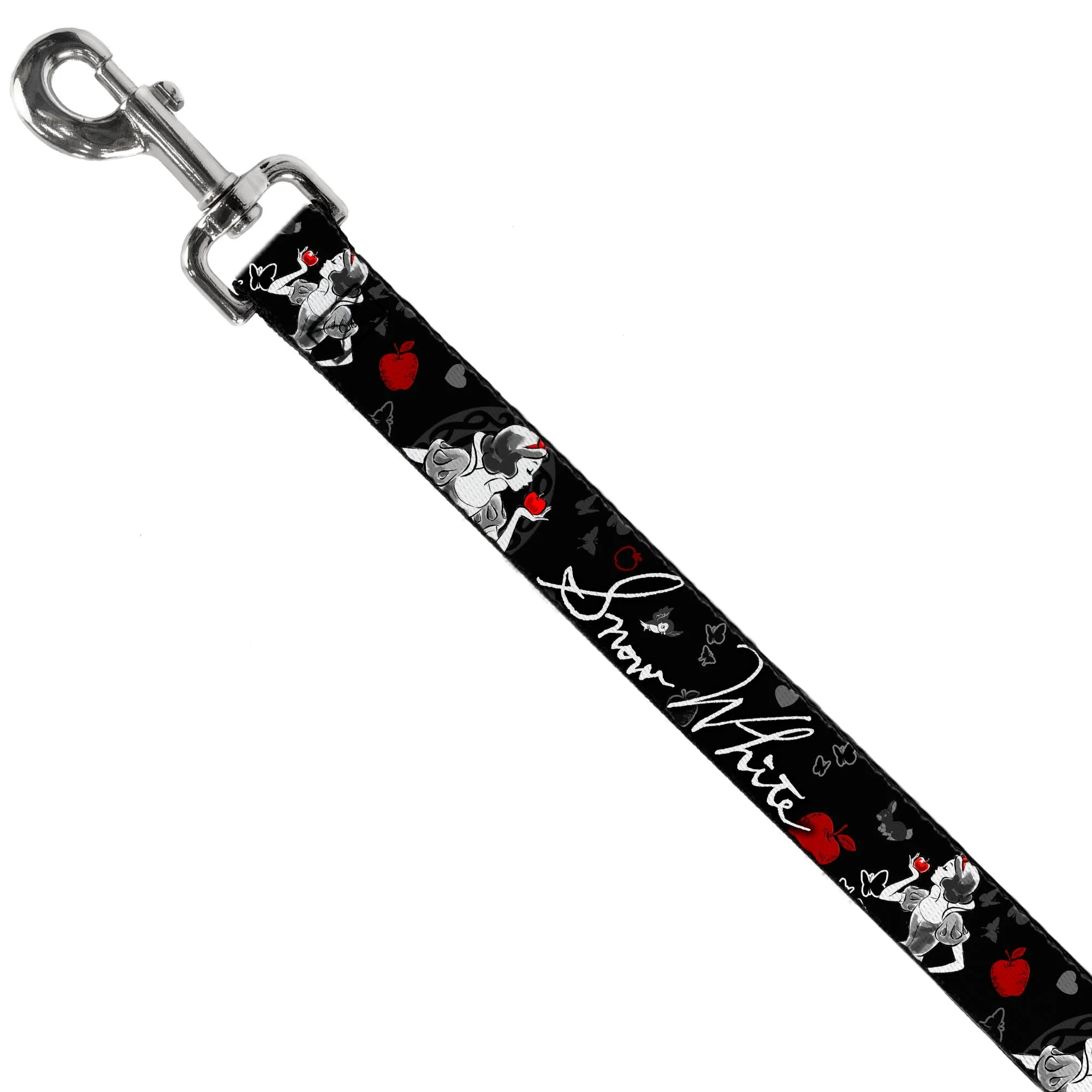 Dog Leash - SNOW WHITE Apple Poses/Butterflies Black/Gray/Red - Image 2