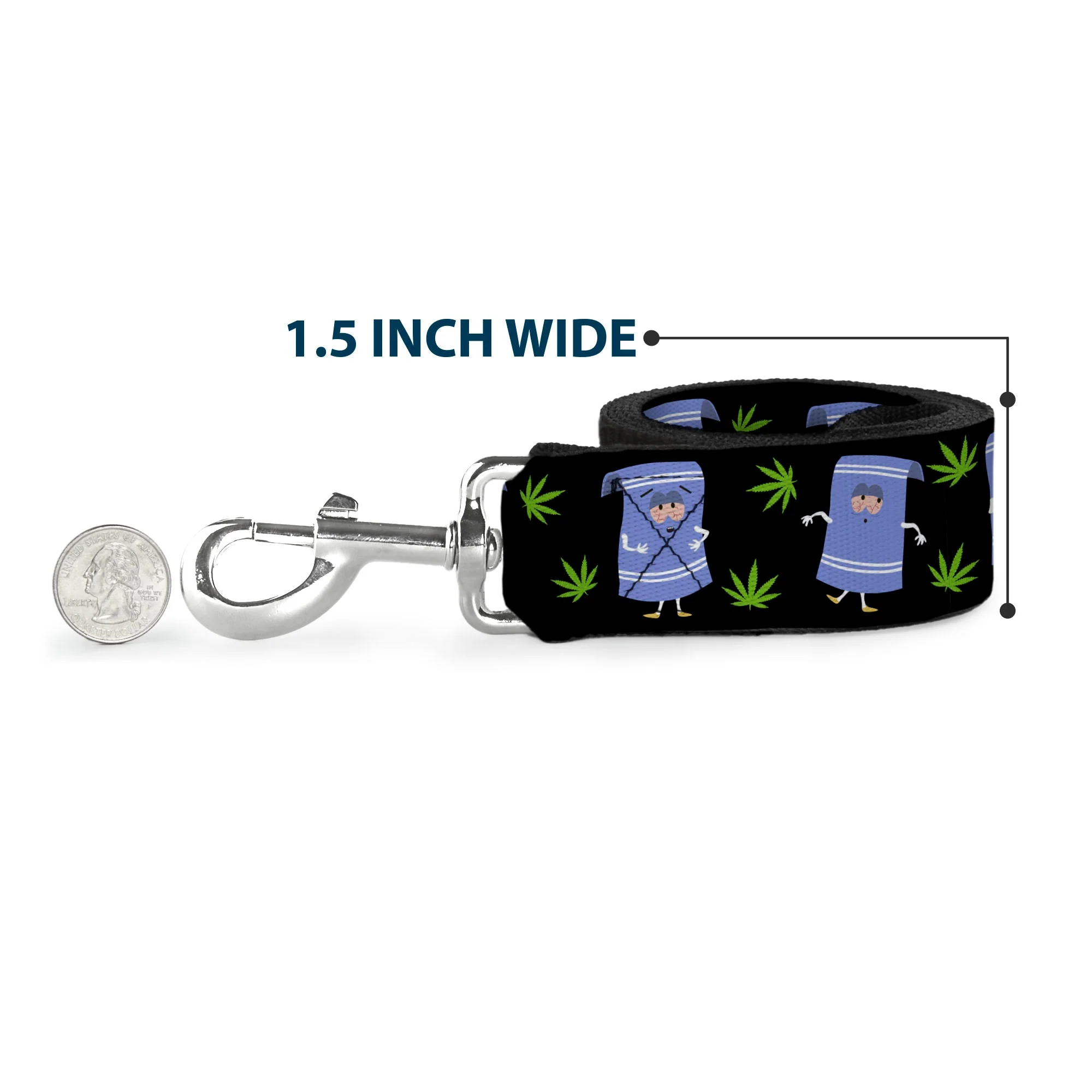 Dog Leash - South Park Towlie and Scattered Pot Leaves Black - Image 6