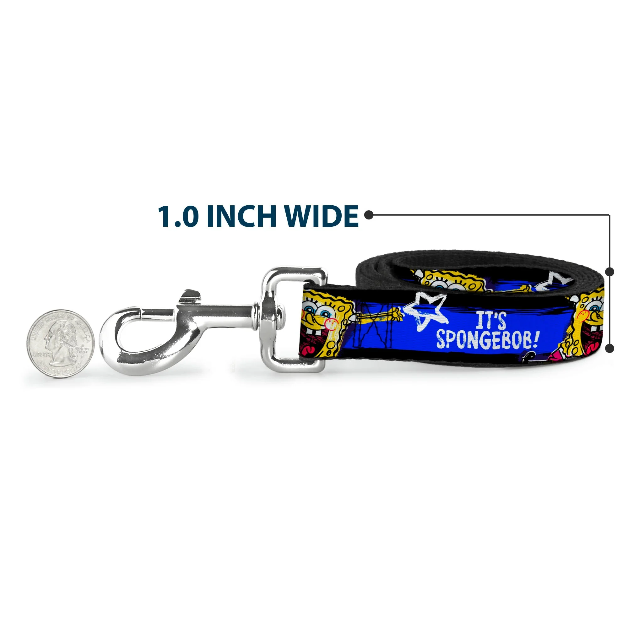 Dog Leash - SpongeBob Pose IT'S SPONGEBOB! Stripe Black/Blue/White - Image 5