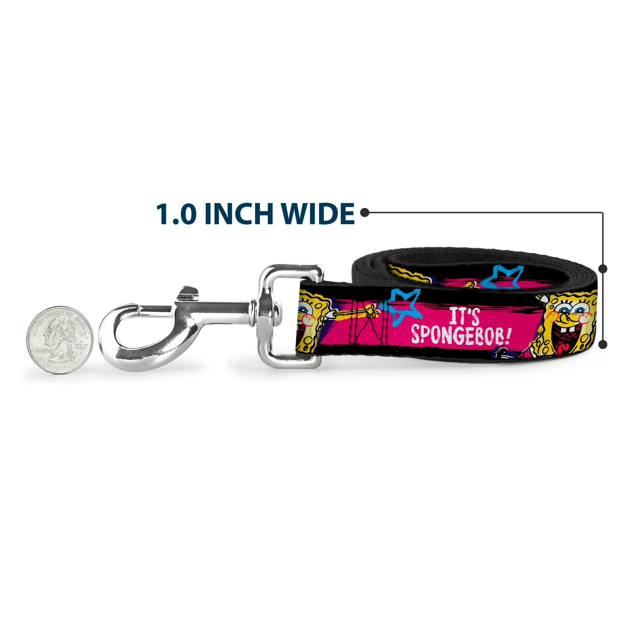 Dog Leash - SpongeBob Pose IT'S SPONGEBOB! Stripe Black/Pink/Blue/White - Image 5