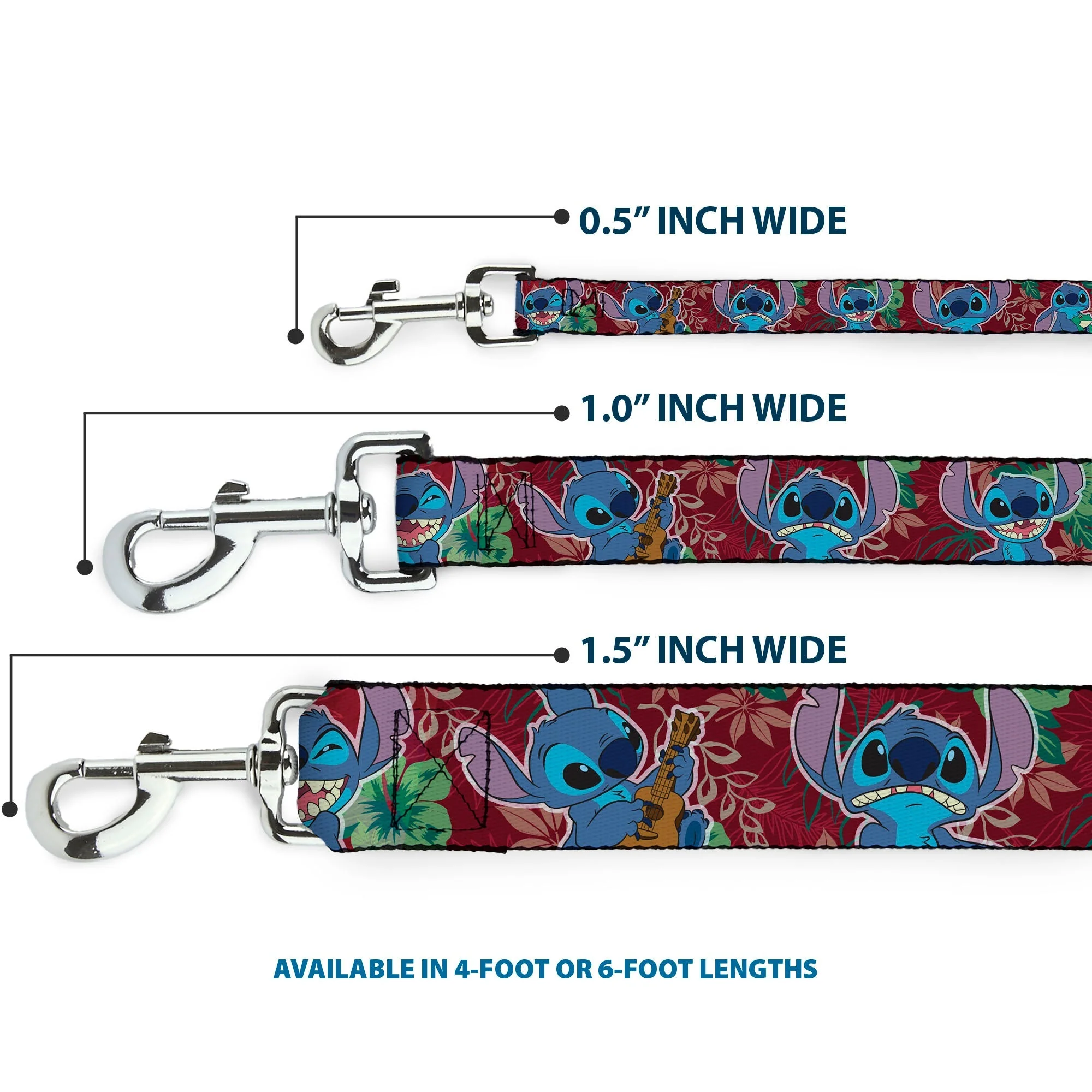 Dog Leash - Stitch 6-Expressions Tropical Flora Burgundy Reds/Greens - Image 3