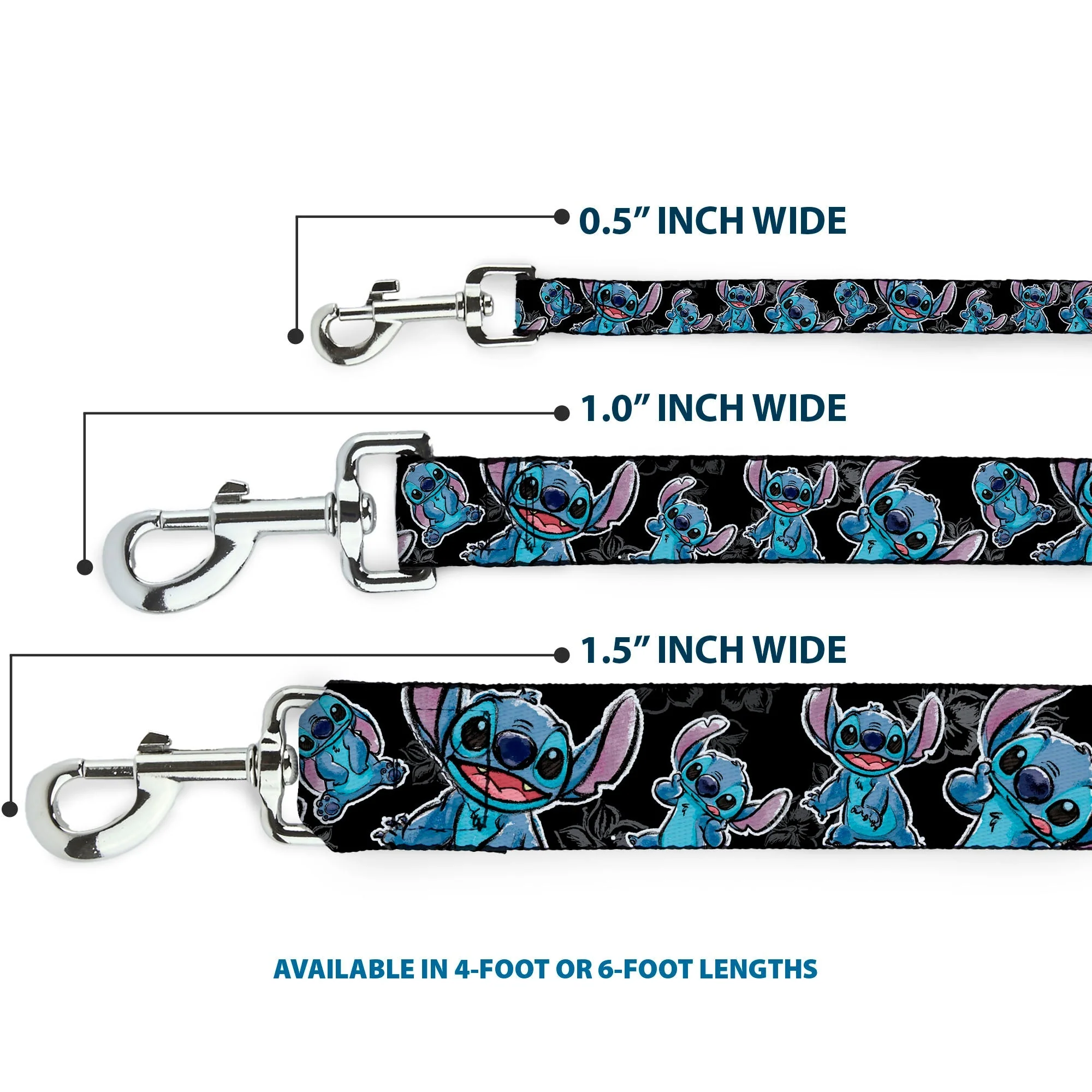 Dog Leash - Stitch Poses/Hibiscus Sketch Black/Gray/Blue - Image 3