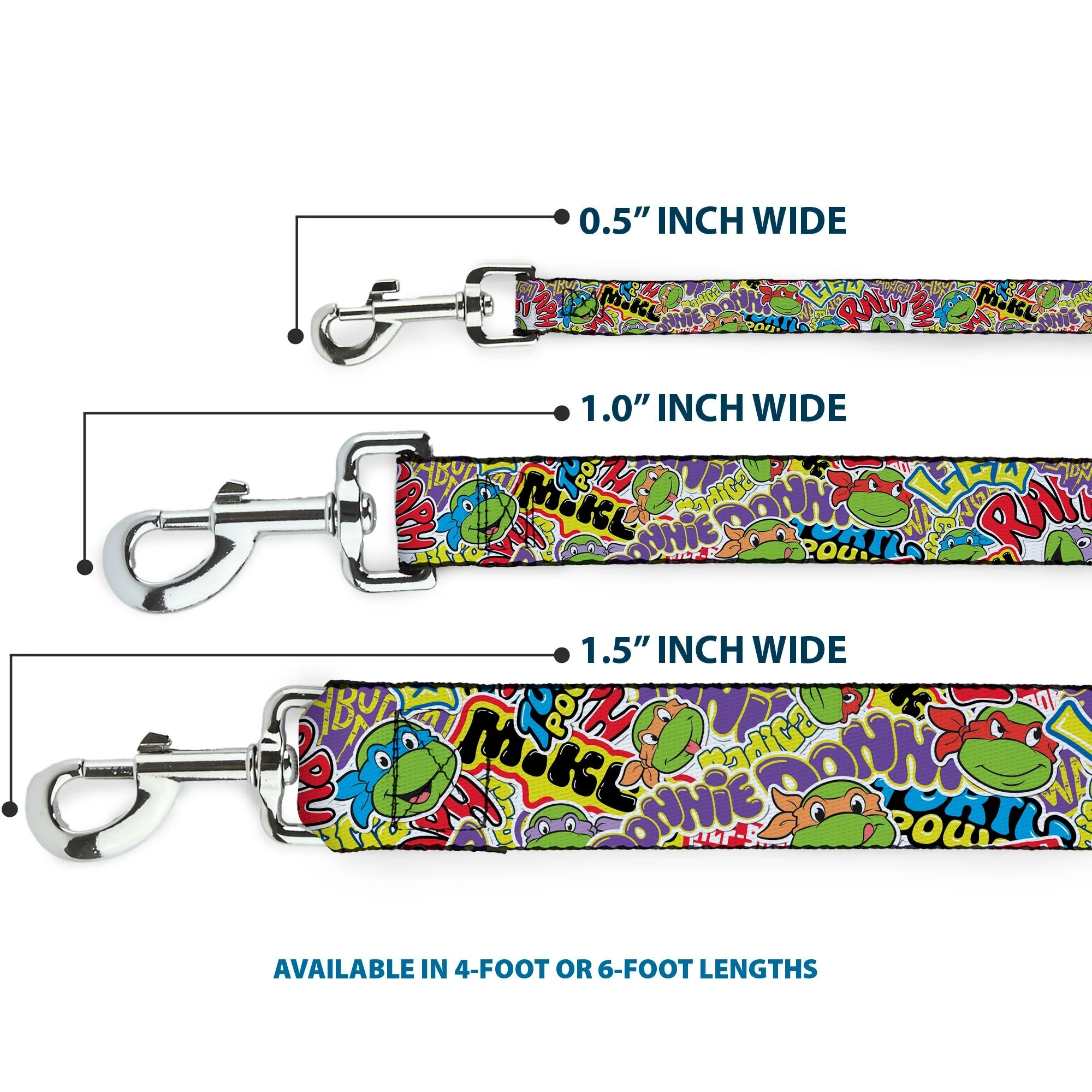 Dog Leash - Teenage Mutant Ninja Turtles Sticker Slaps Collage White/Multi Color - Image 3