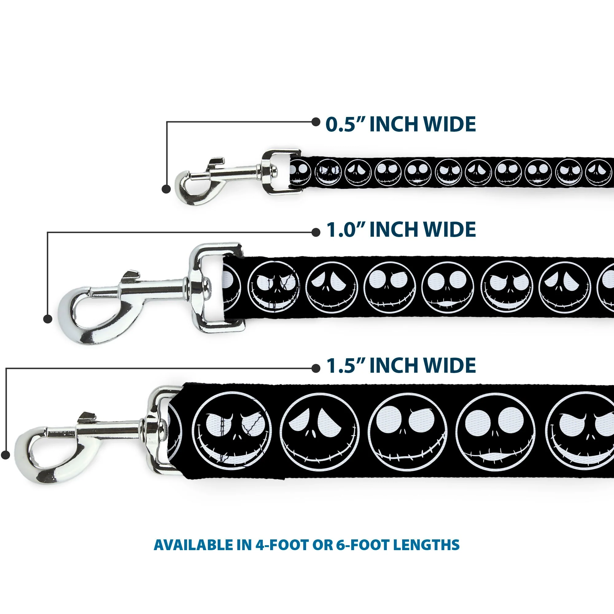 Dog Leash - The Nightmare Before Christmas Jack 5-Expressions Black/White - Image 3