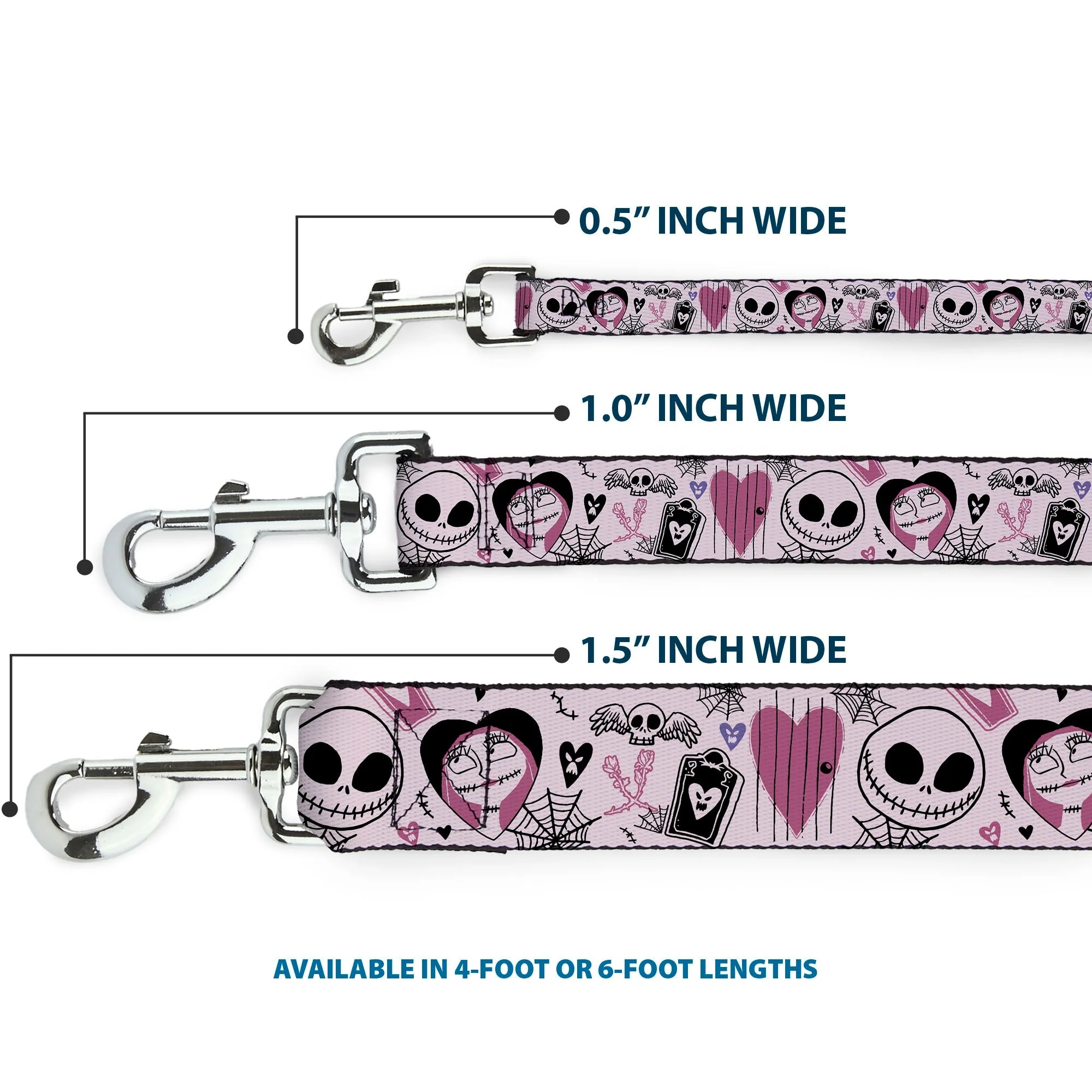 Dog Leash - The Nightmare Before Christmas Jack and Sally Doodles Pinks/Black - Image 3