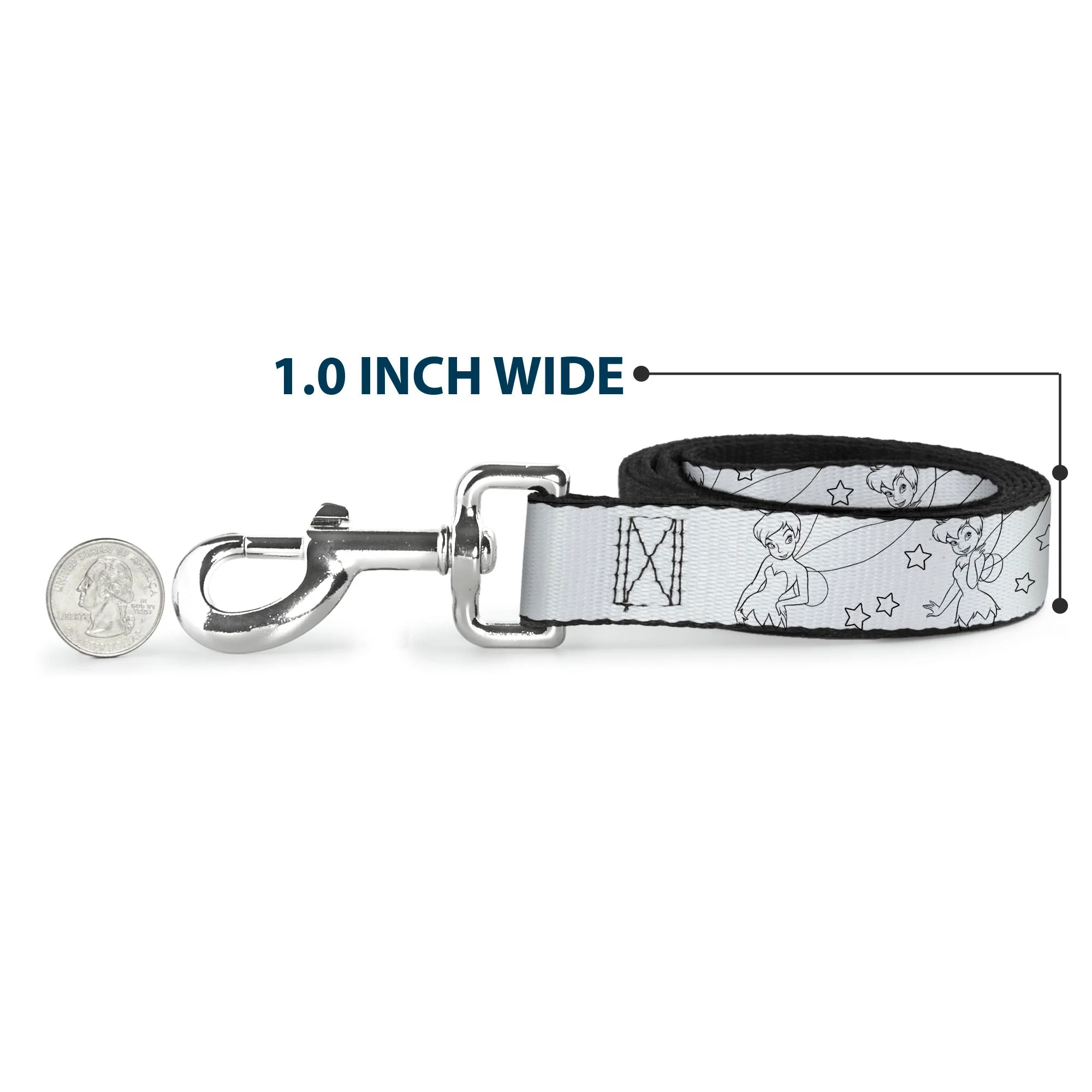 Dog Leash - Tinker Bell Poses/Stars Outline White/Black - Image 5