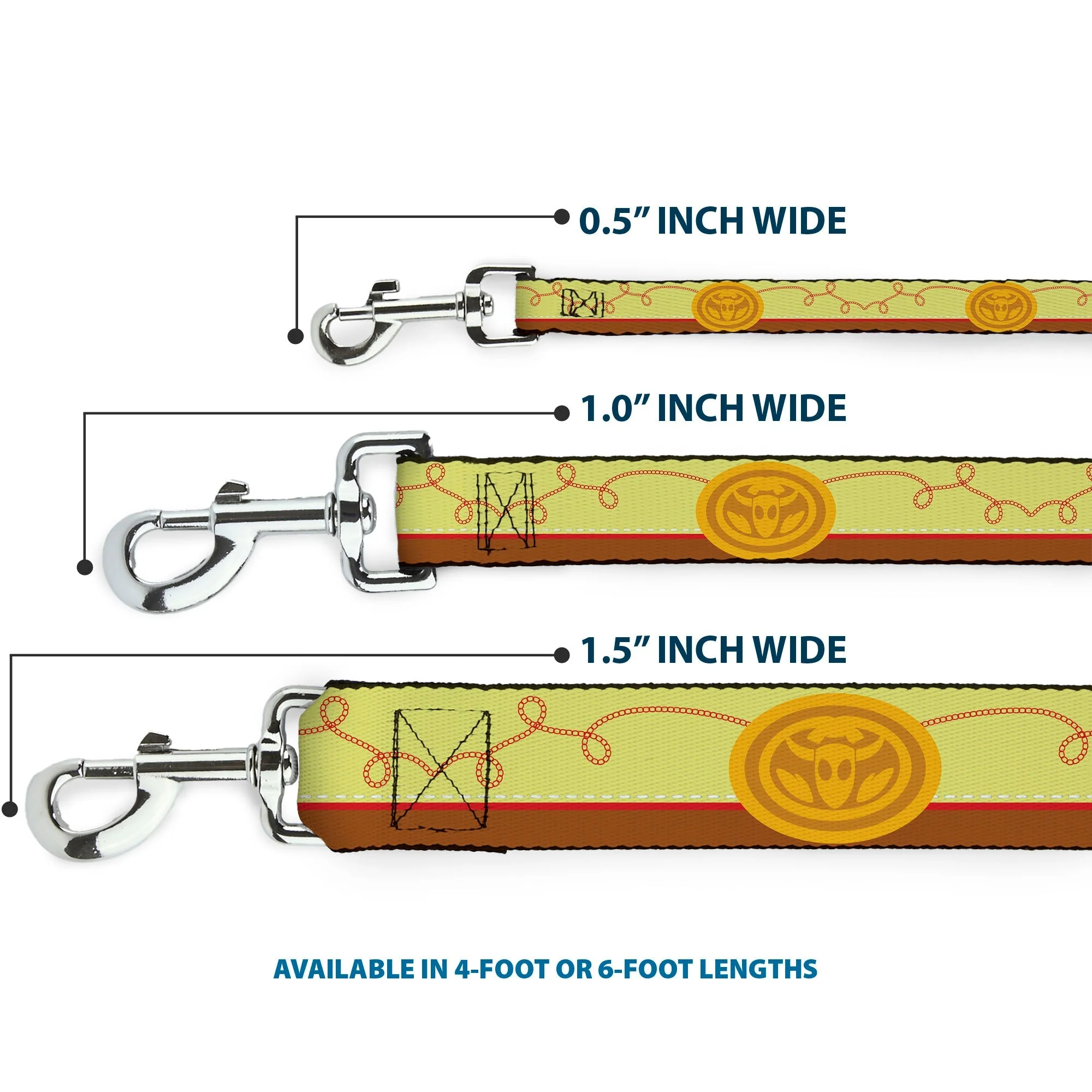 Dog Leash - Toy Story Jessie Bounding Cowboy Buckle Lasso Stripe Yellow/Red/Brown - Image 3
