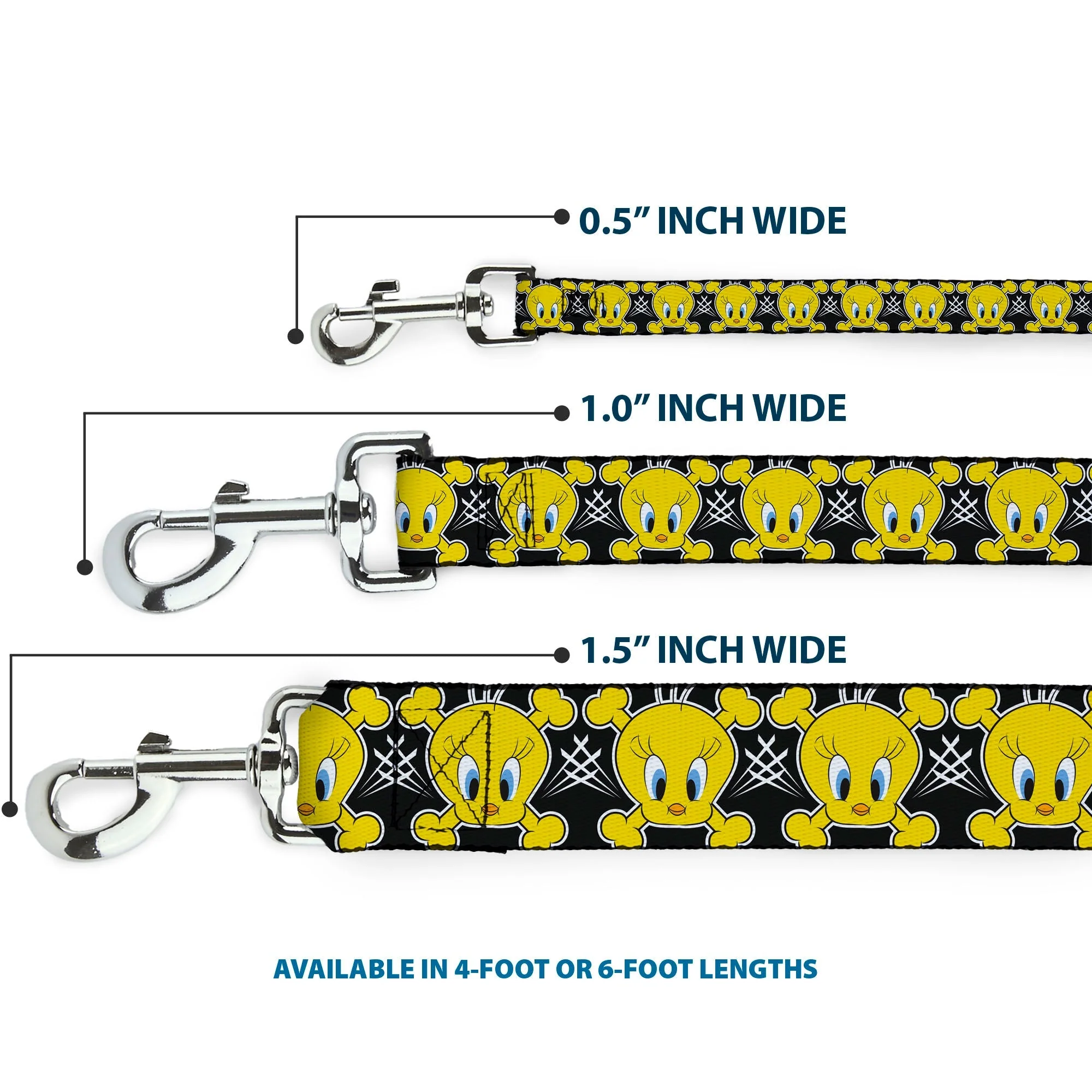 Dog Leash - Tweety Bird & Crossbones Black/White/Yellow - Image 3