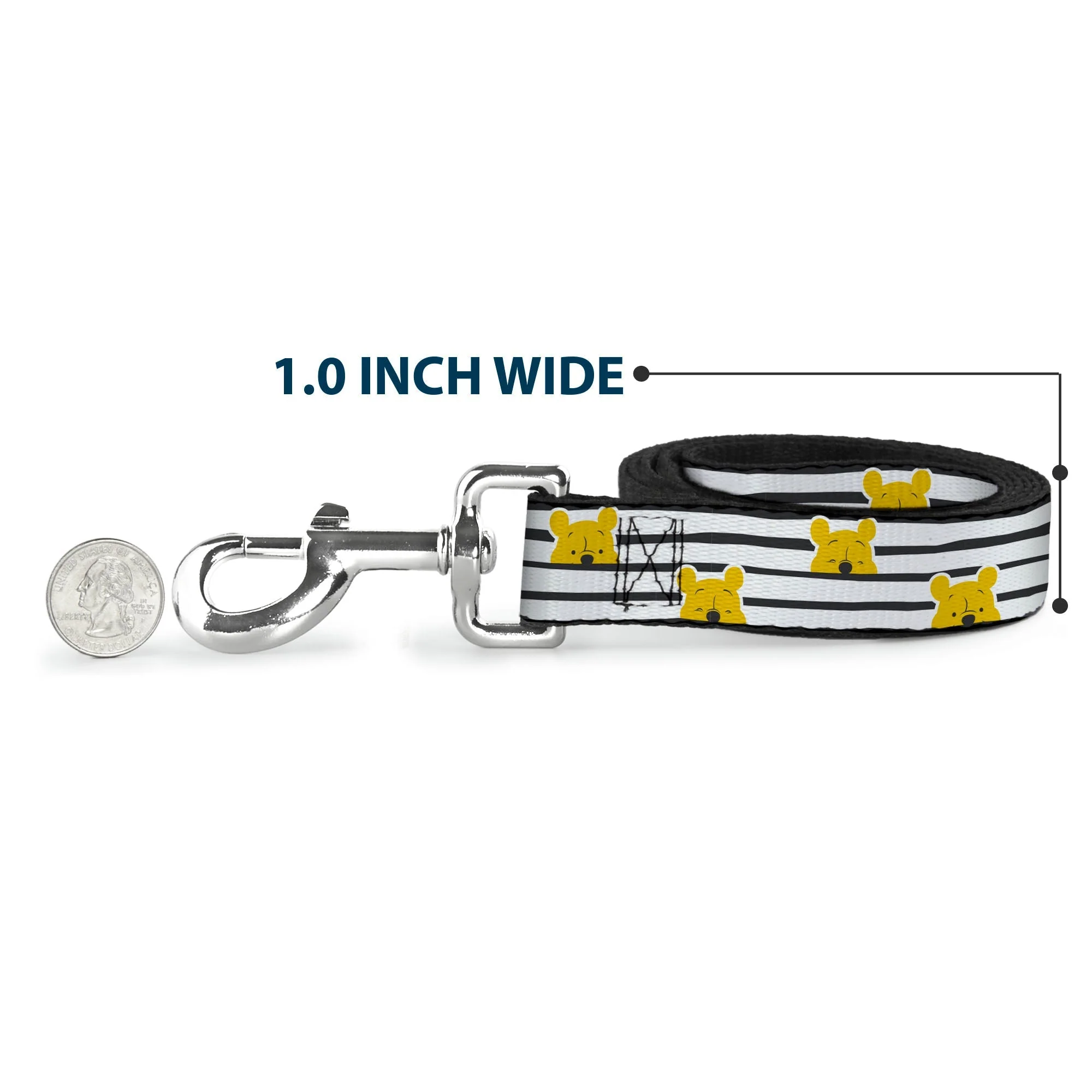 Dog Leash - Winnie the Pooh Peeking Poses Stripe White/Black - Image 5