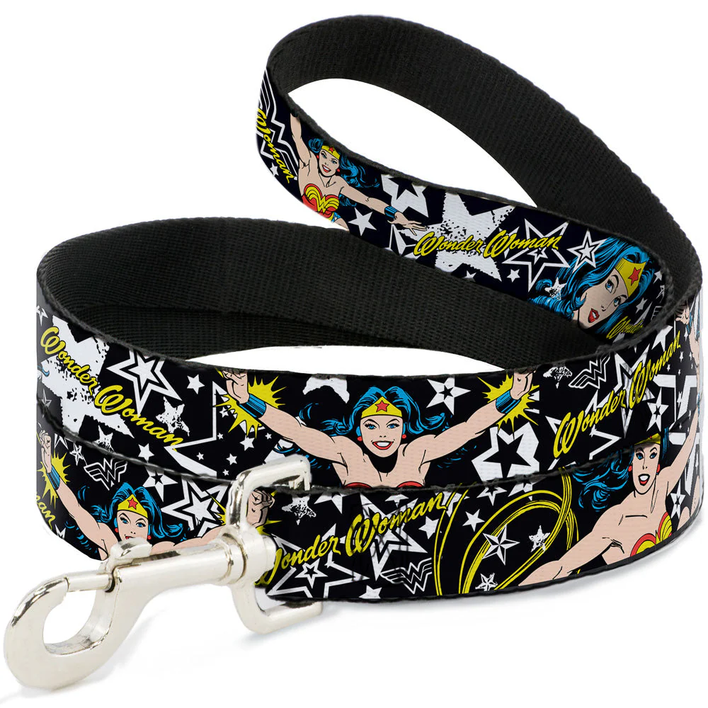 Dog Leash - Wonder Woman/StarsÃÂ Black/White