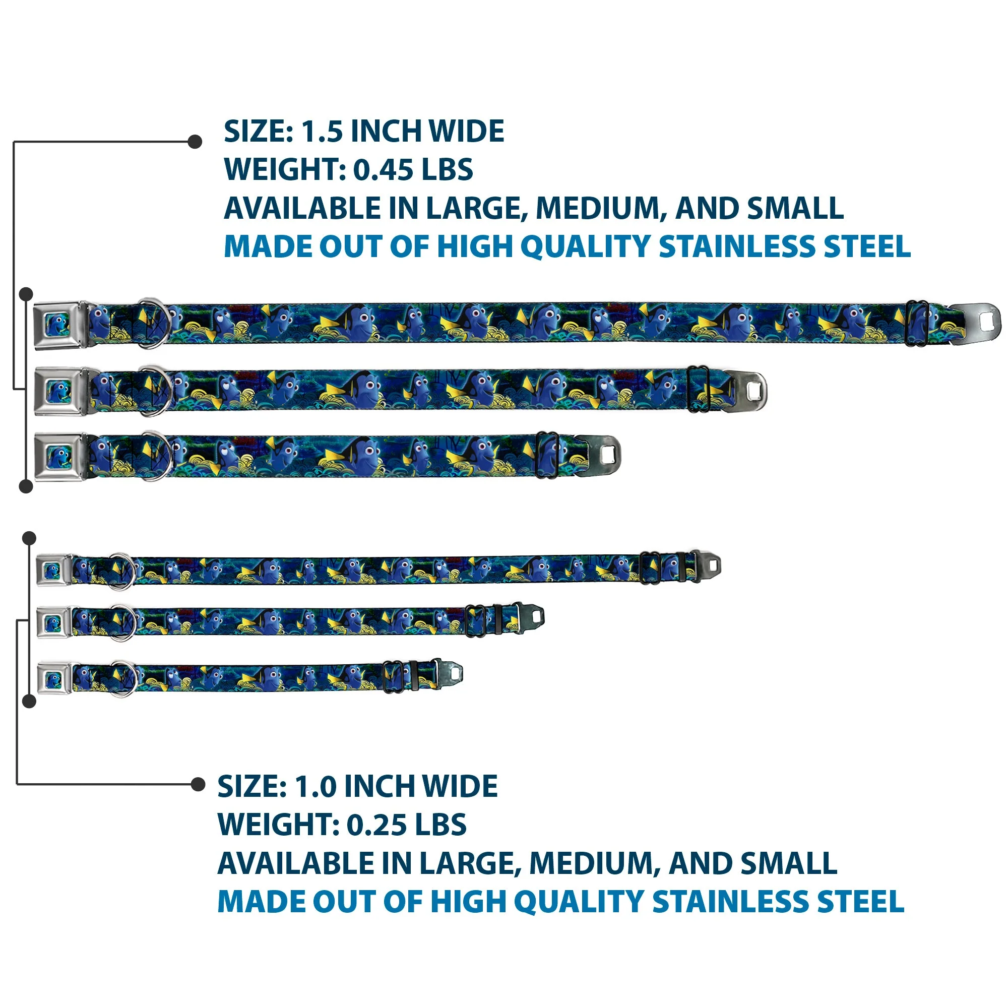 Dory Pose2/Swirls Full Color Blues/Yellows Seatbelt Buckle Collar - Dory Poses/Swirls Blues/Yellows - Image 3