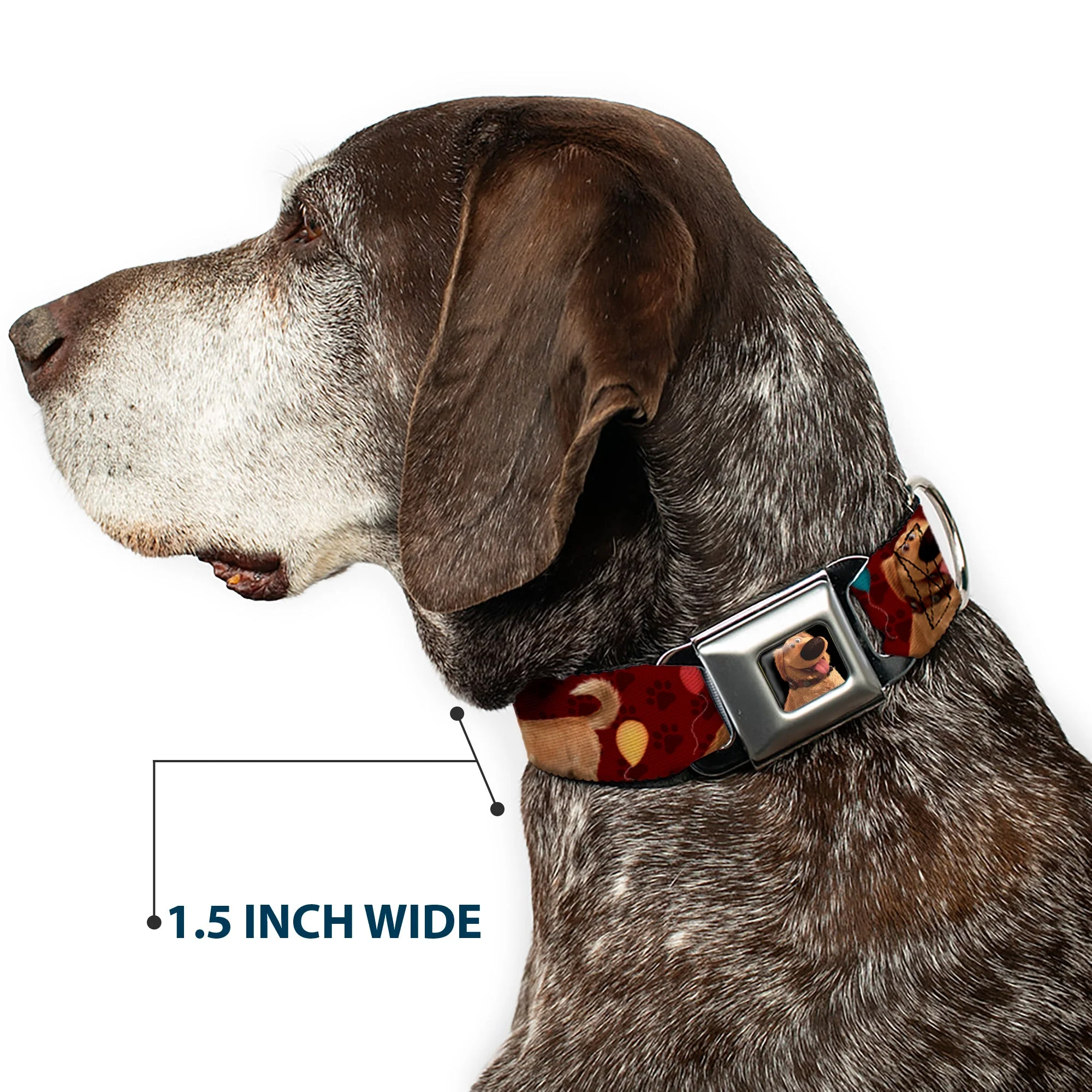 Dug Tongue Out Pose Full Color Black Seatbelt Buckle Collar - Dug 4-Poses/Balloons/Paw Print Reds - Image 7