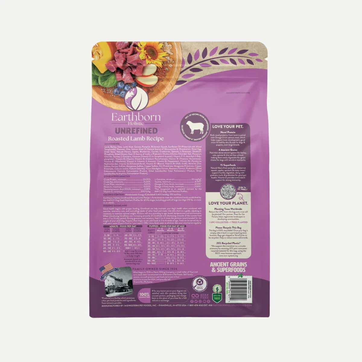 Earthborn All Life Stages Unrefined Ancient Roasted Lamb Dry Dog Food - Image 2