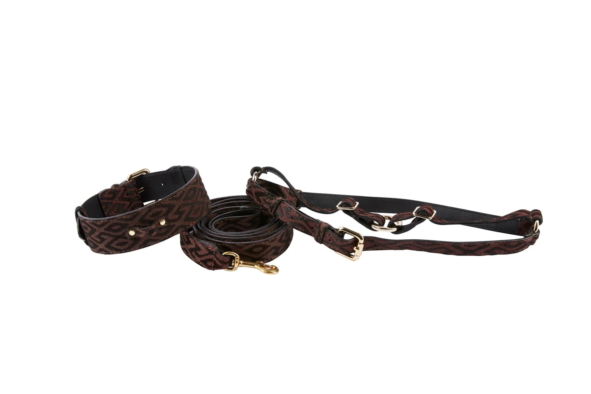 Elegant Black & Brown Pattern Italian Leather Collar With Ornate Italian Swarovski Crystal Hardware Set - Image 2