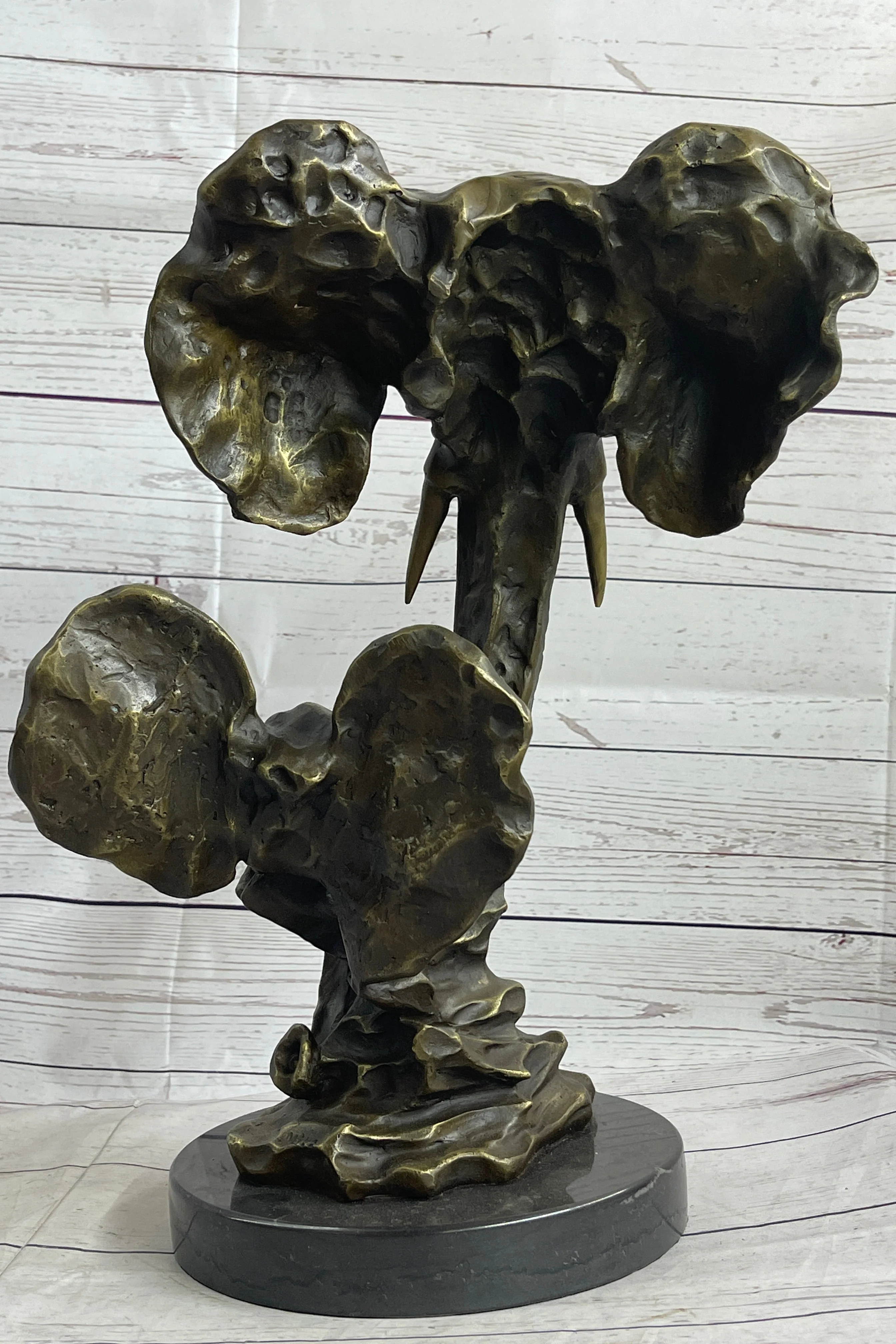 Elephant Family Abstract Bronze Bust Statue Sculpture Head Signed Modern Art 16" x 13" - Image 5