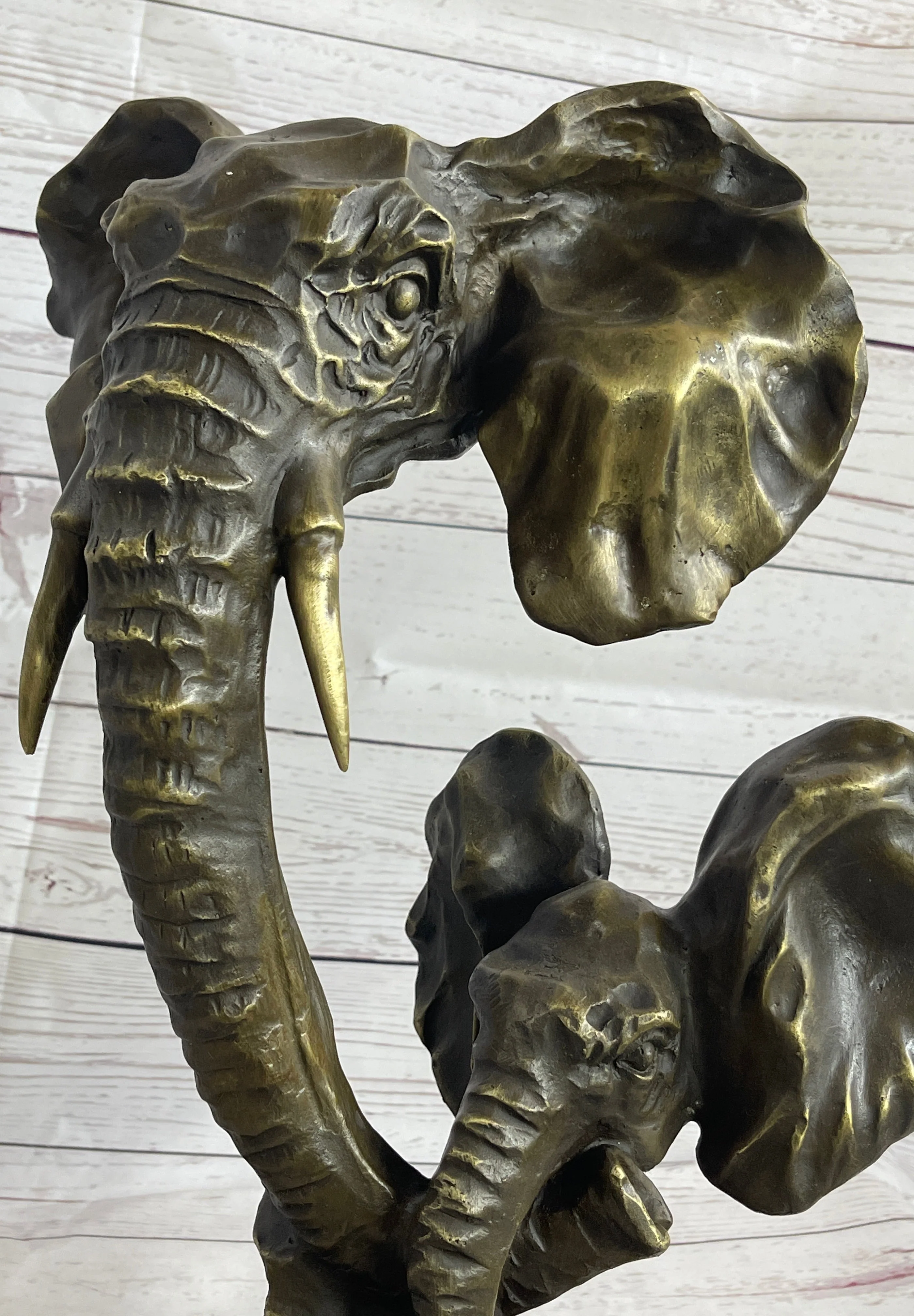 Elephant Family Abstract Bronze Bust Statue Sculpture Head Signed Modern Art 16" x 13" - Image 7