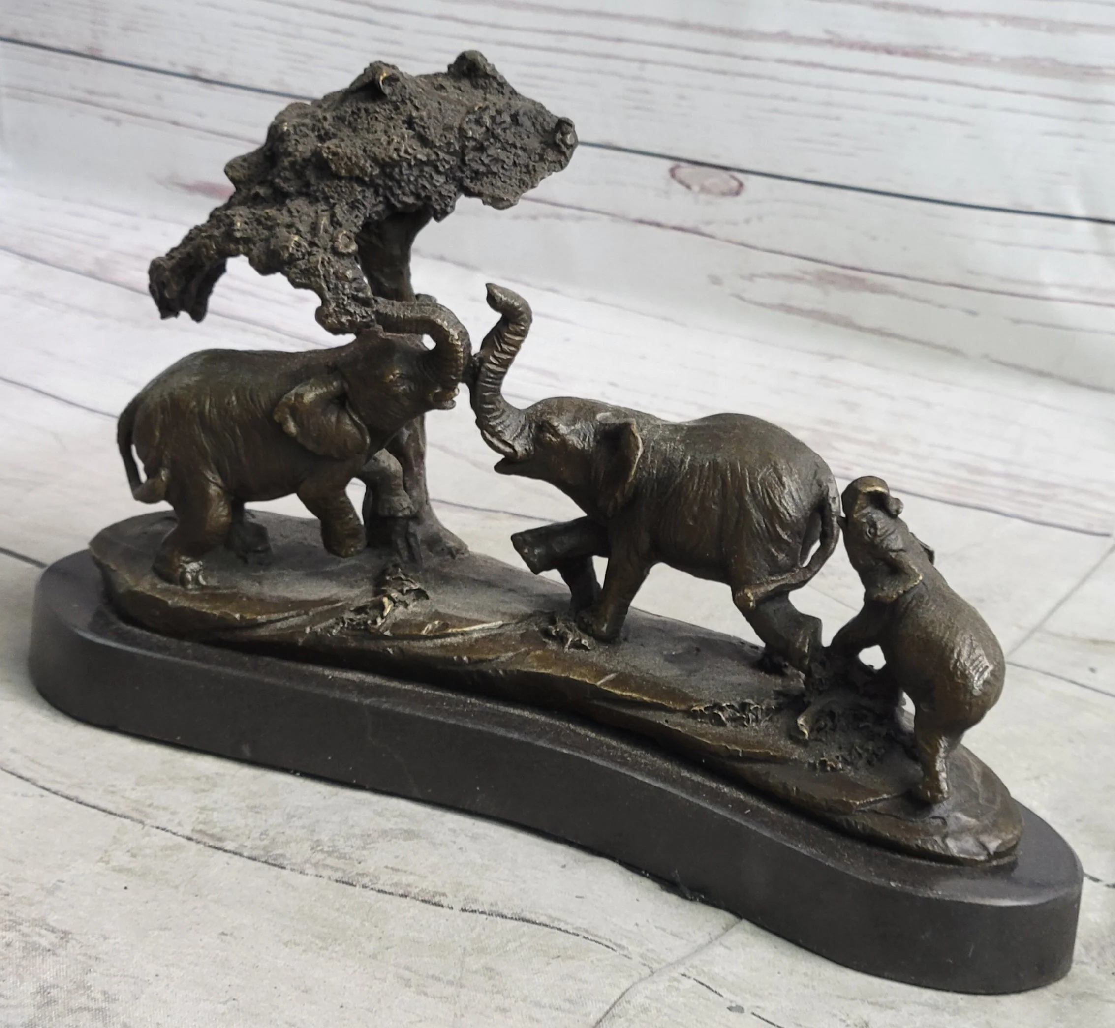 Elephant Family on the African Savannah Bronze Metal Statue Sculpture Decor Art - Image 3