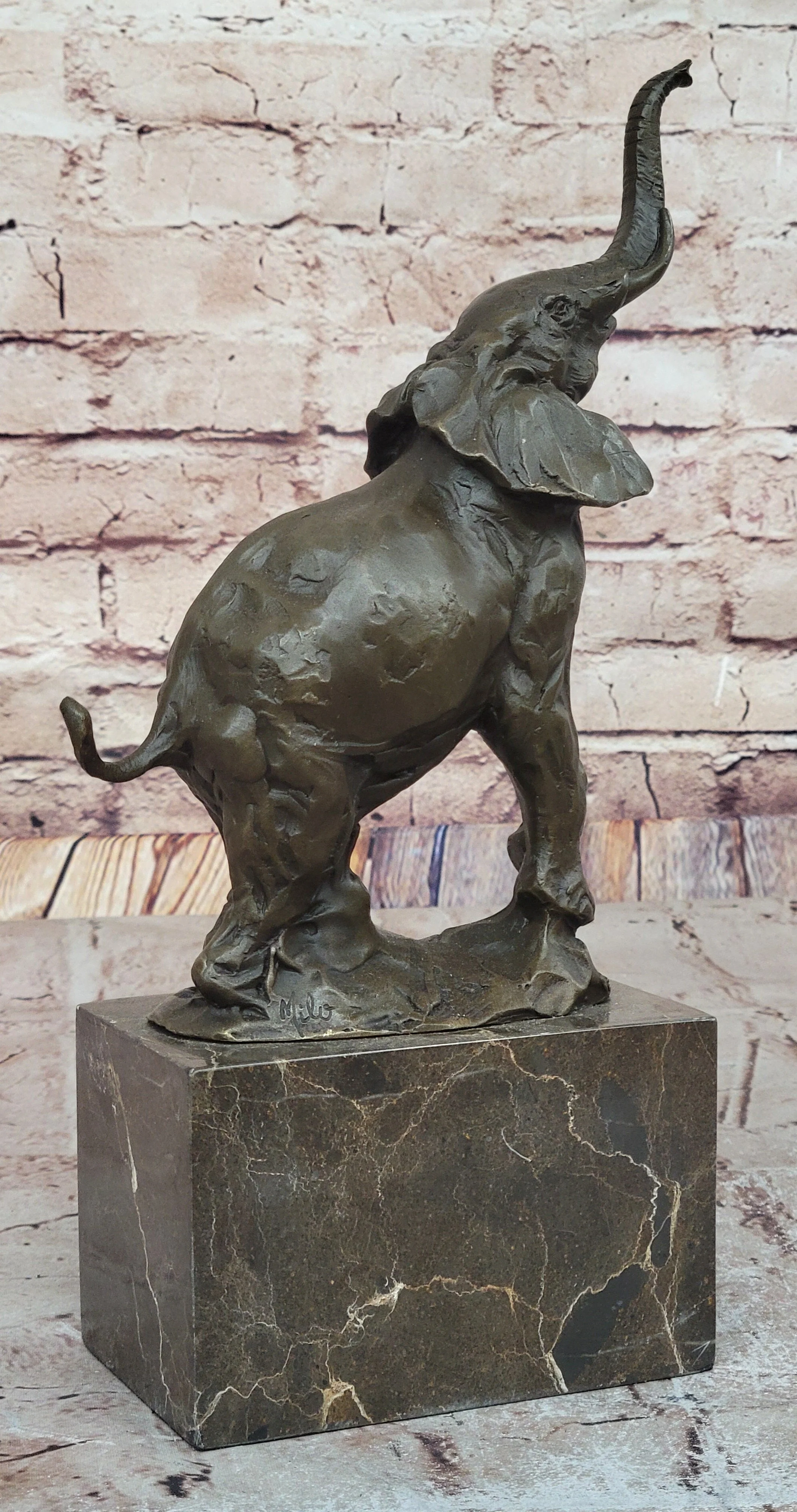 Elephant Standing on Hind Legs Bronze Figure Statue Sculpture Signed Art on Marble Base - Image 6