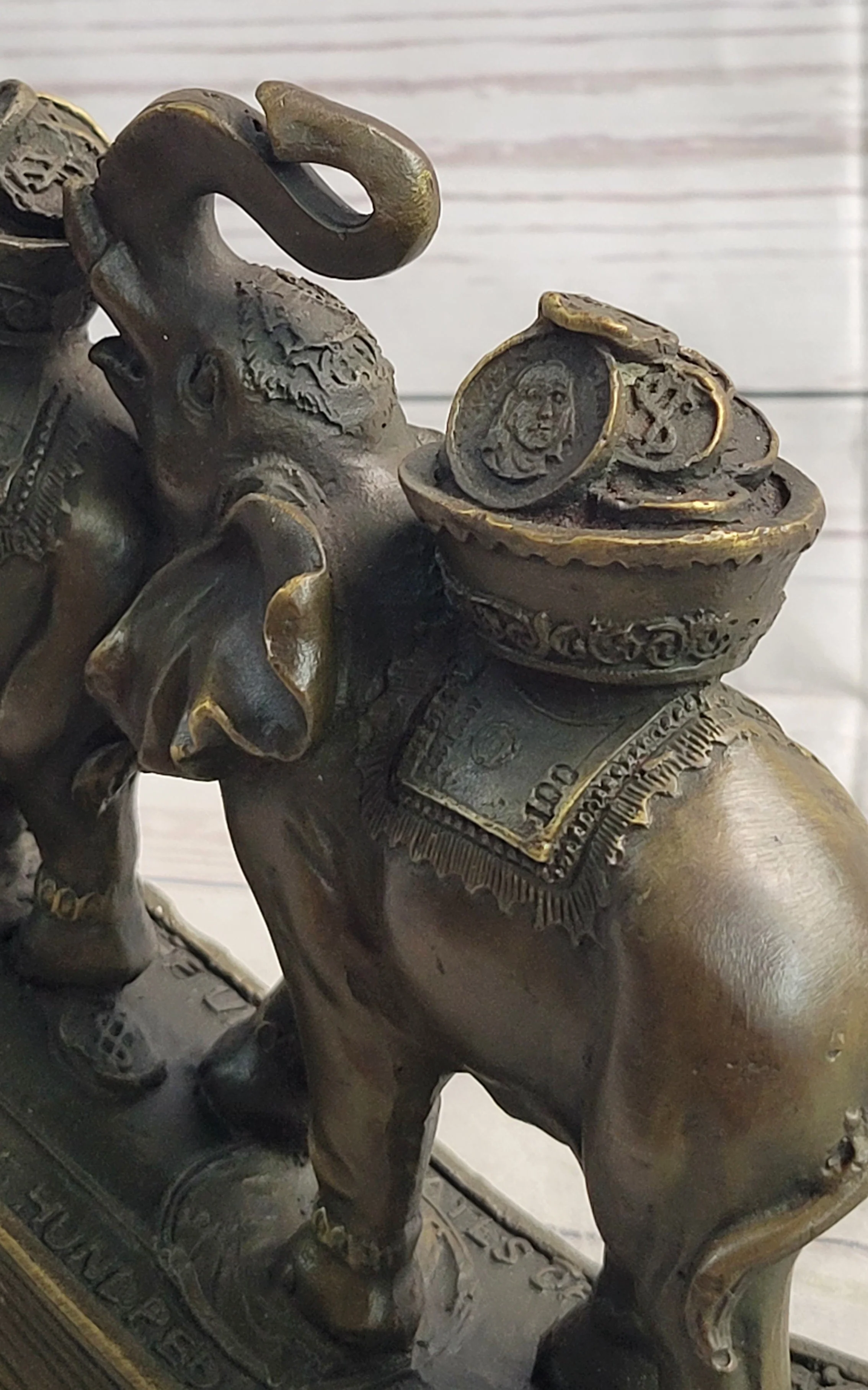 Elephants Crossing Bridge Carrying Money Fortune Lucky Bronze Sculpture Statue Art Decor - Image 8