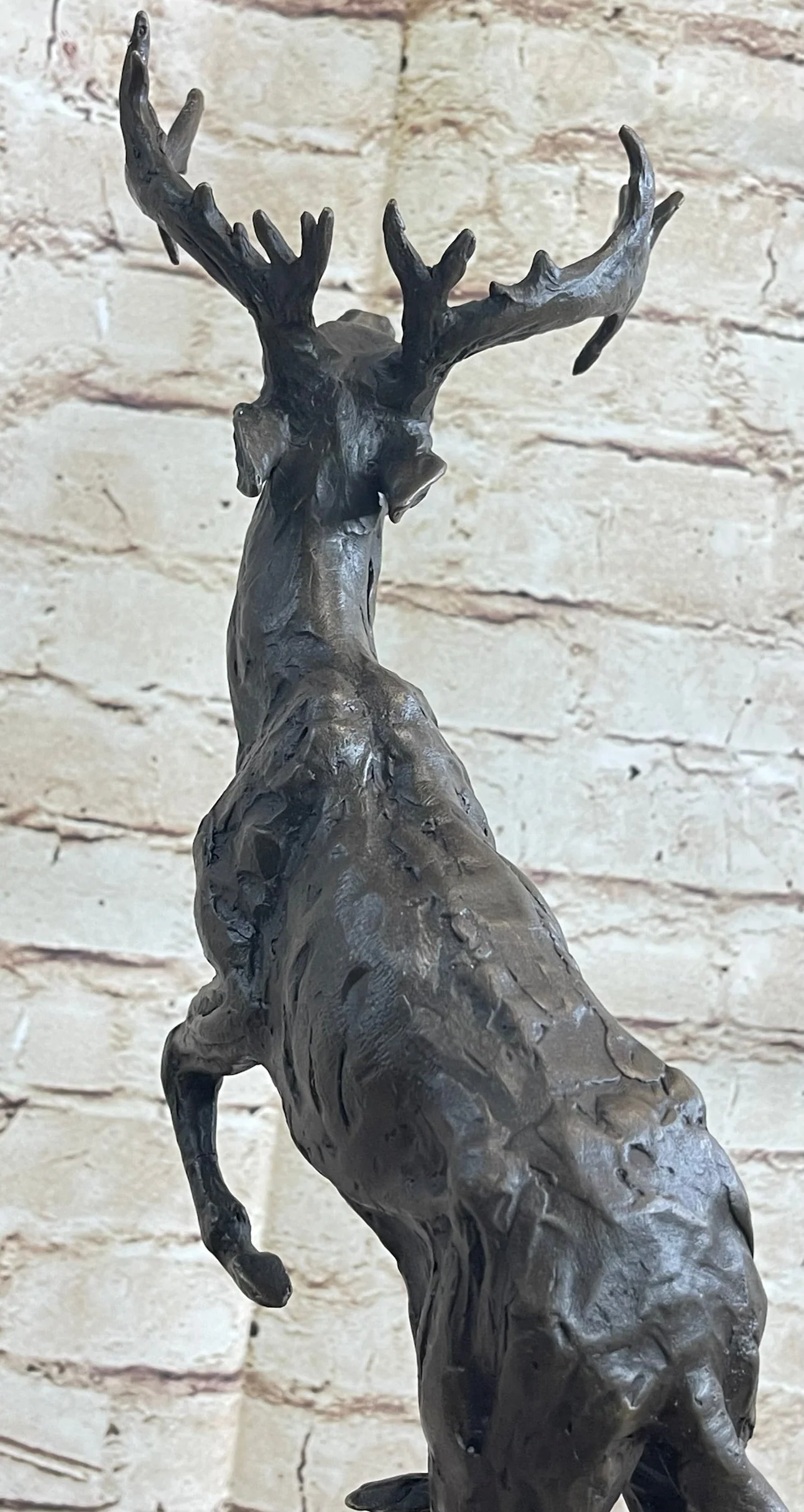 Elk Deer Caribou Stag Buck Jumping Bronze Statue Sculpture on Marble Base - Image 6