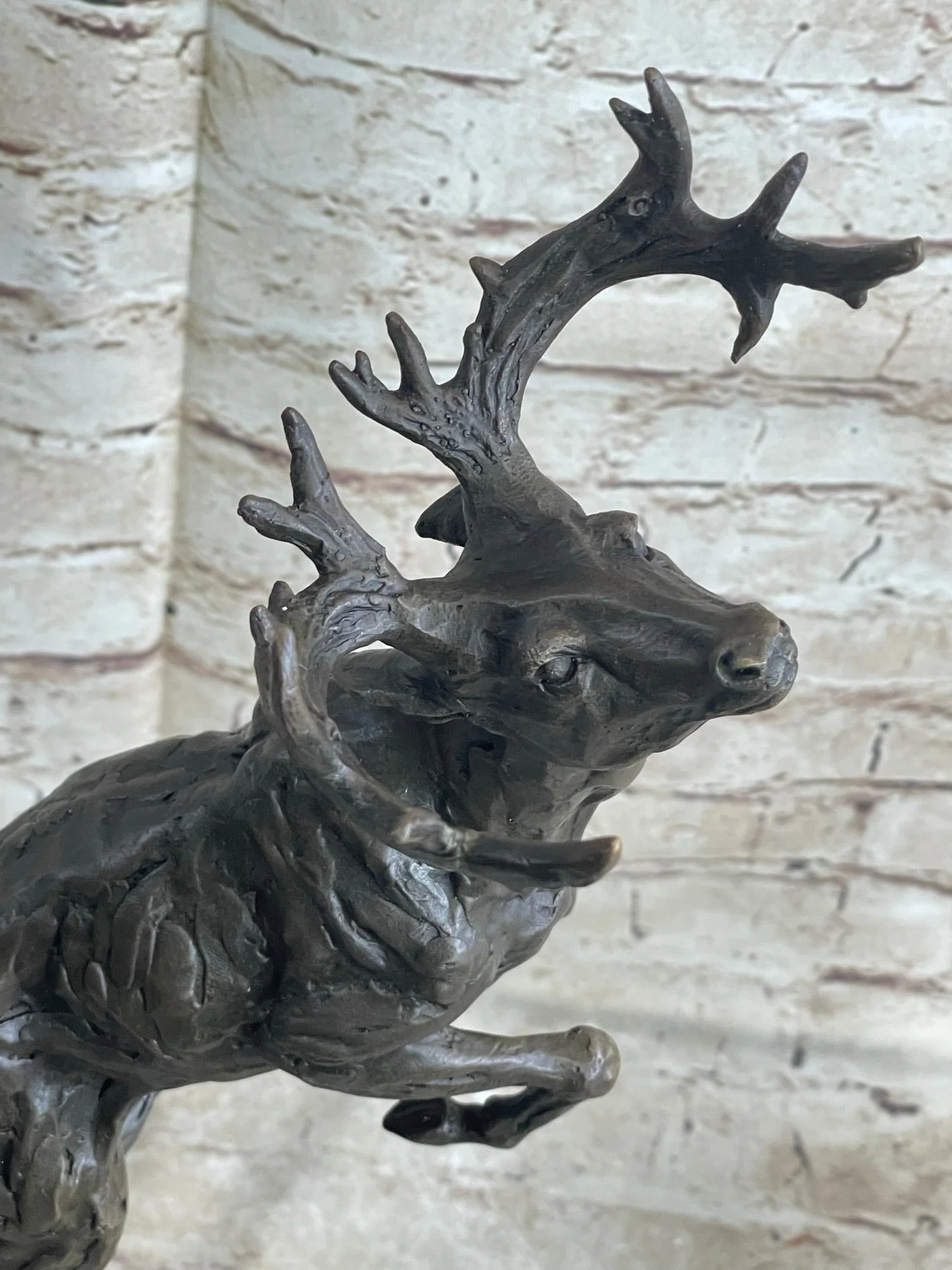 Elk Deer Caribou Stag Buck Jumping Bronze Statue Sculpture on Marble Base - Image 8