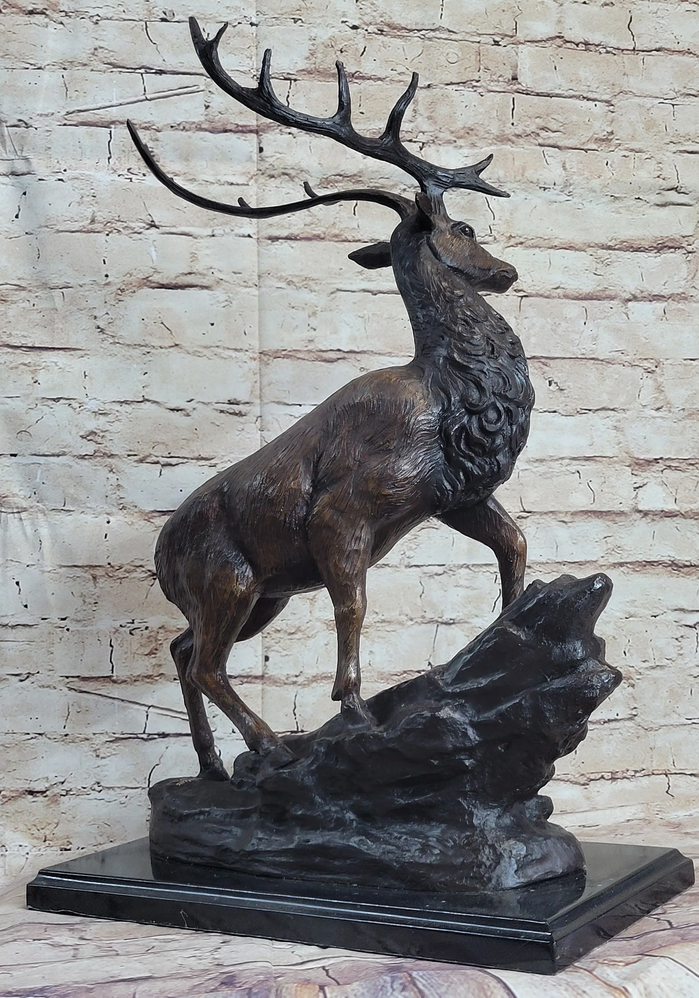 Elk Reindeer Caribou Stag Buck Wildlife Bronze Statue Sculpture on Marble Base - Image 5