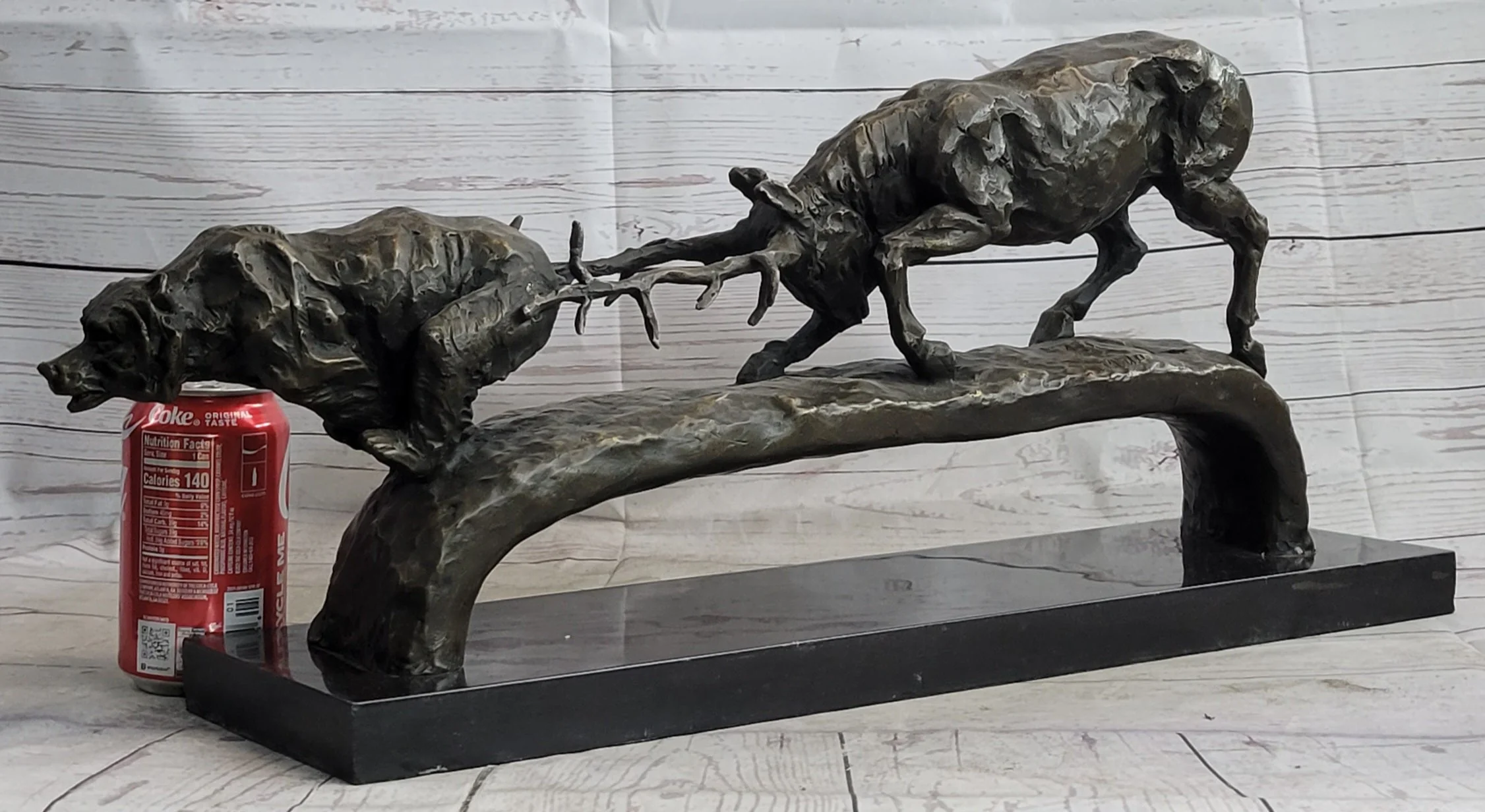 Elk Reindeer Caribou vs. Bear Bronze Sculpture Statue Wildlife Original Art Decor - Image 2