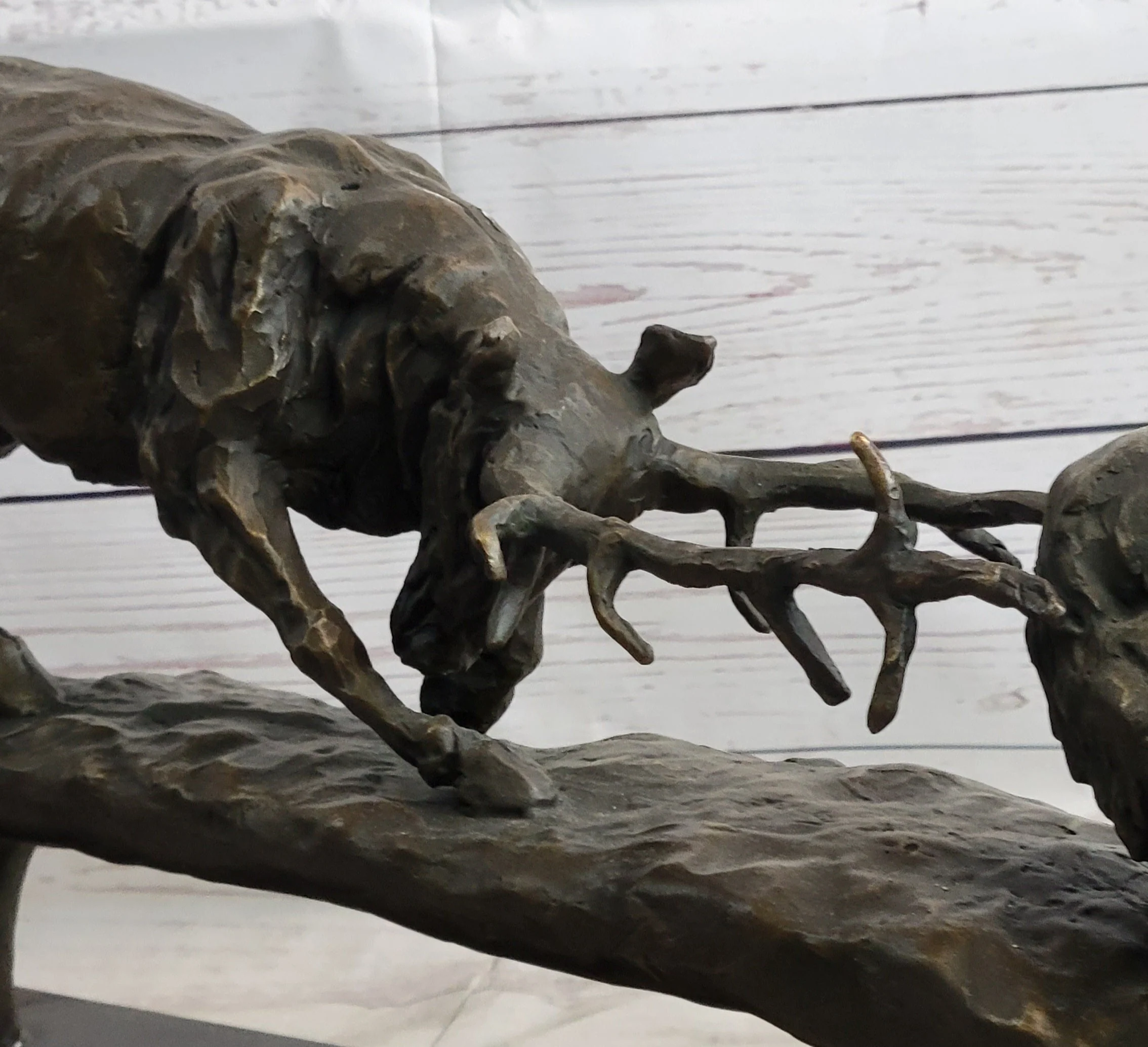 Elk Reindeer Caribou vs. Bear Bronze Sculpture Statue Wildlife Original Art Decor - Image 9