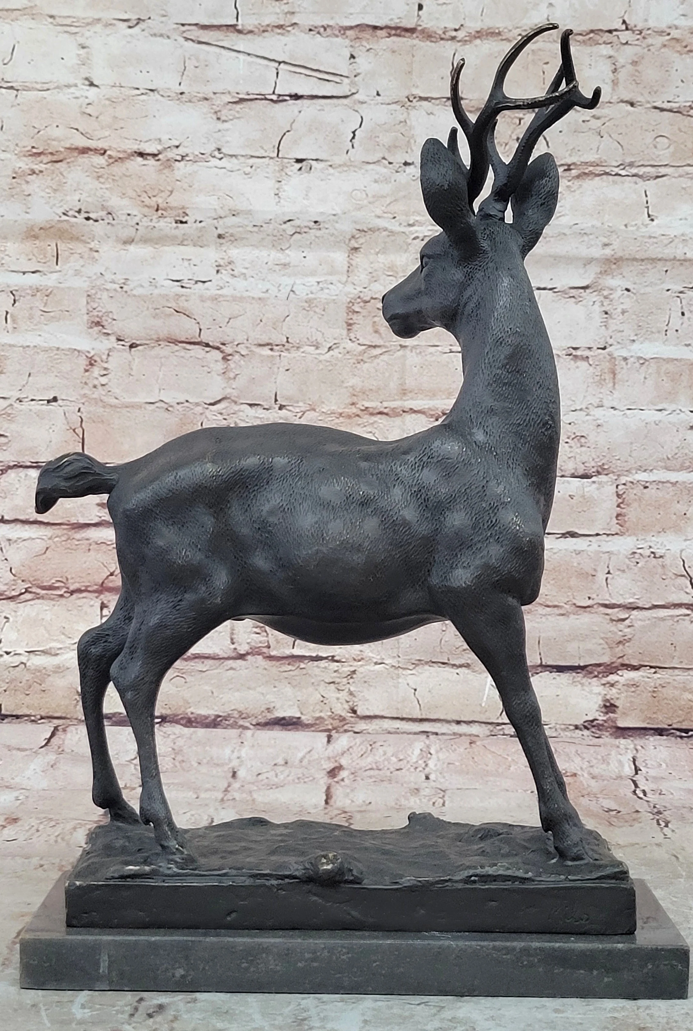 Elk Reindeer Stag Buck Hot Cast Bronze Figure Sculpture on Marble Base by Milo - Image 5