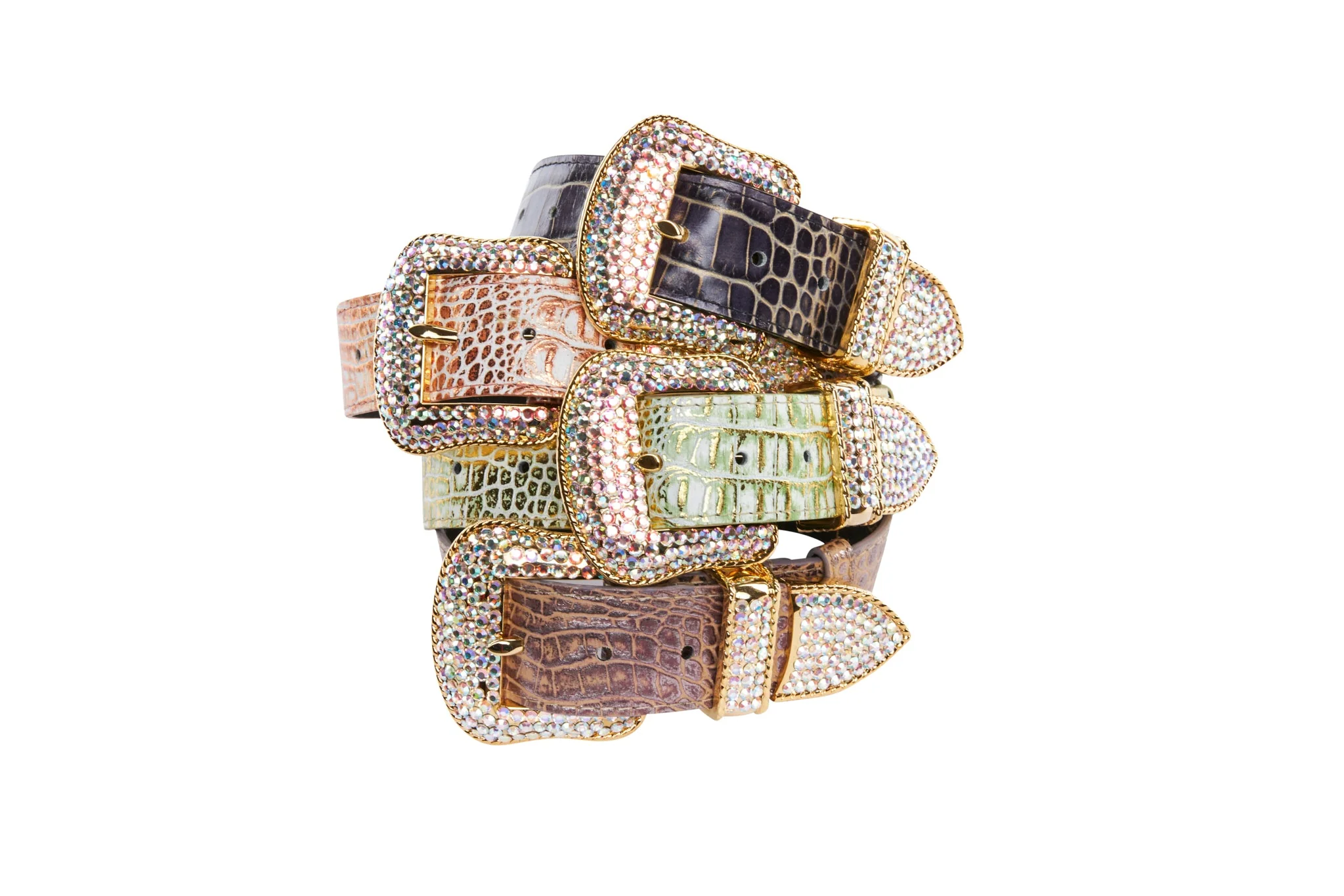 Embossed Croc Italian Leather/Swarovski Crystals Collars. Set Of 4 - Image 2