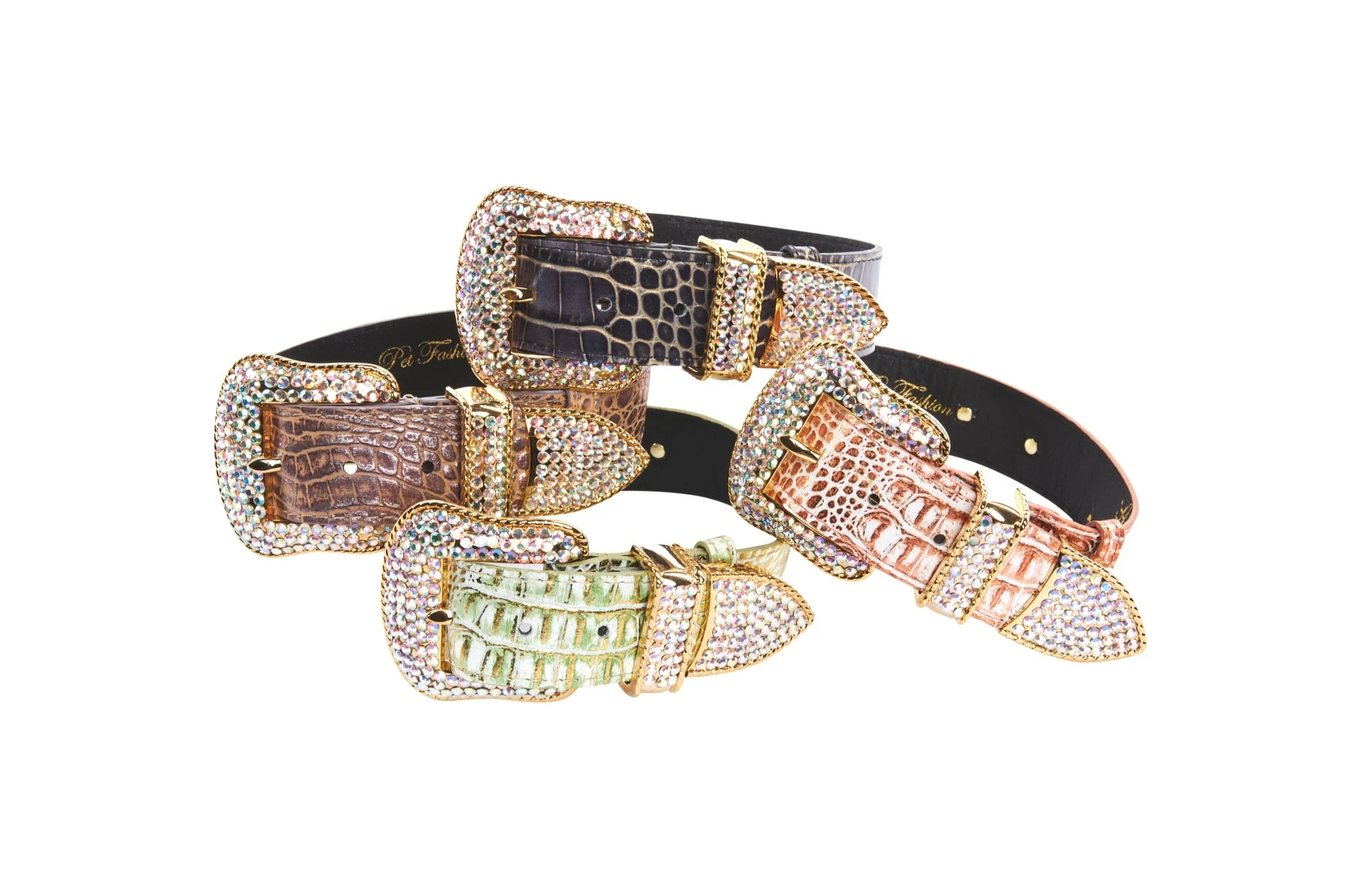 Embossed Croc Italian Leather/Swarovski Crystals Collars. Set Of 4 - Image 5