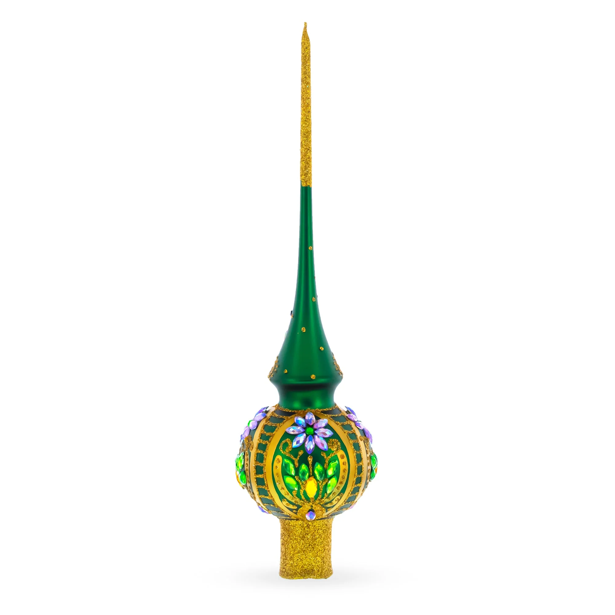 Enchanted Emerald Jeweled Green Glass Christmas Tree Topper 11 Inches - Image 3