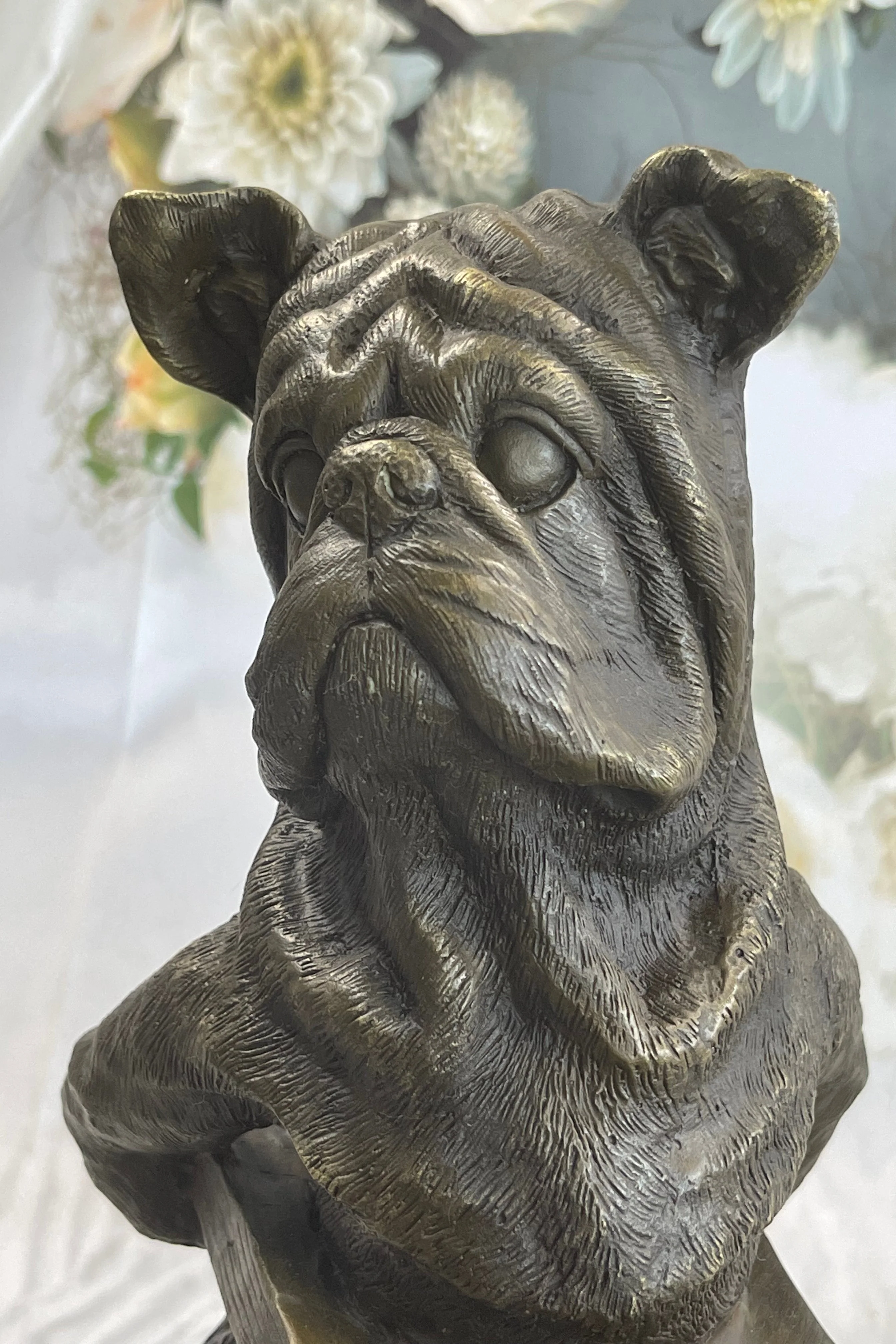 English Bulldog Pushing Wheelbarrow Bronze Planter Dish Sculpture Figure 12" x 12" - Image 9