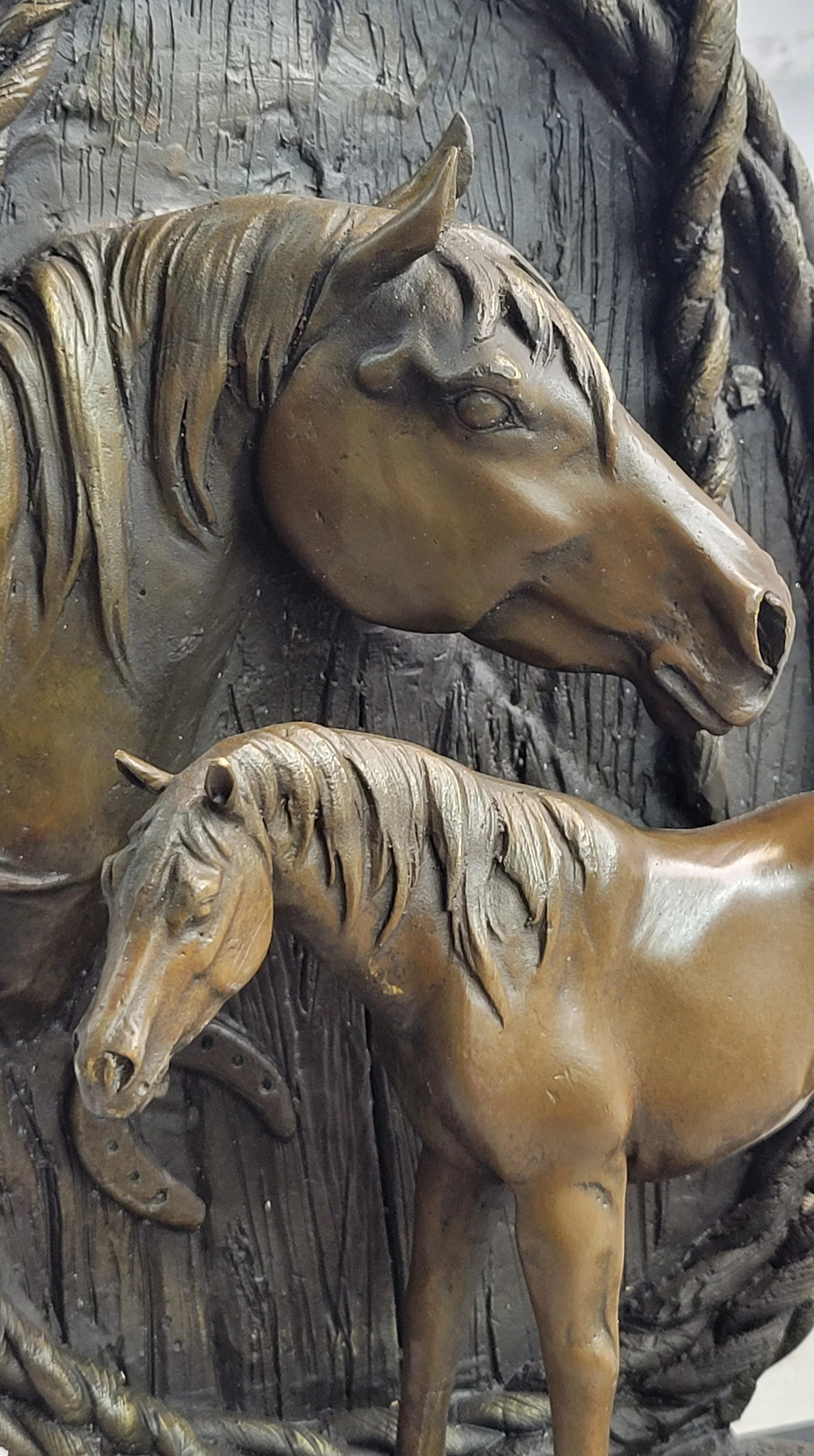 Equestrian Horse Lover Decor Mare & Foal Bronze Sculpture Statue on Marble Base - Image 5