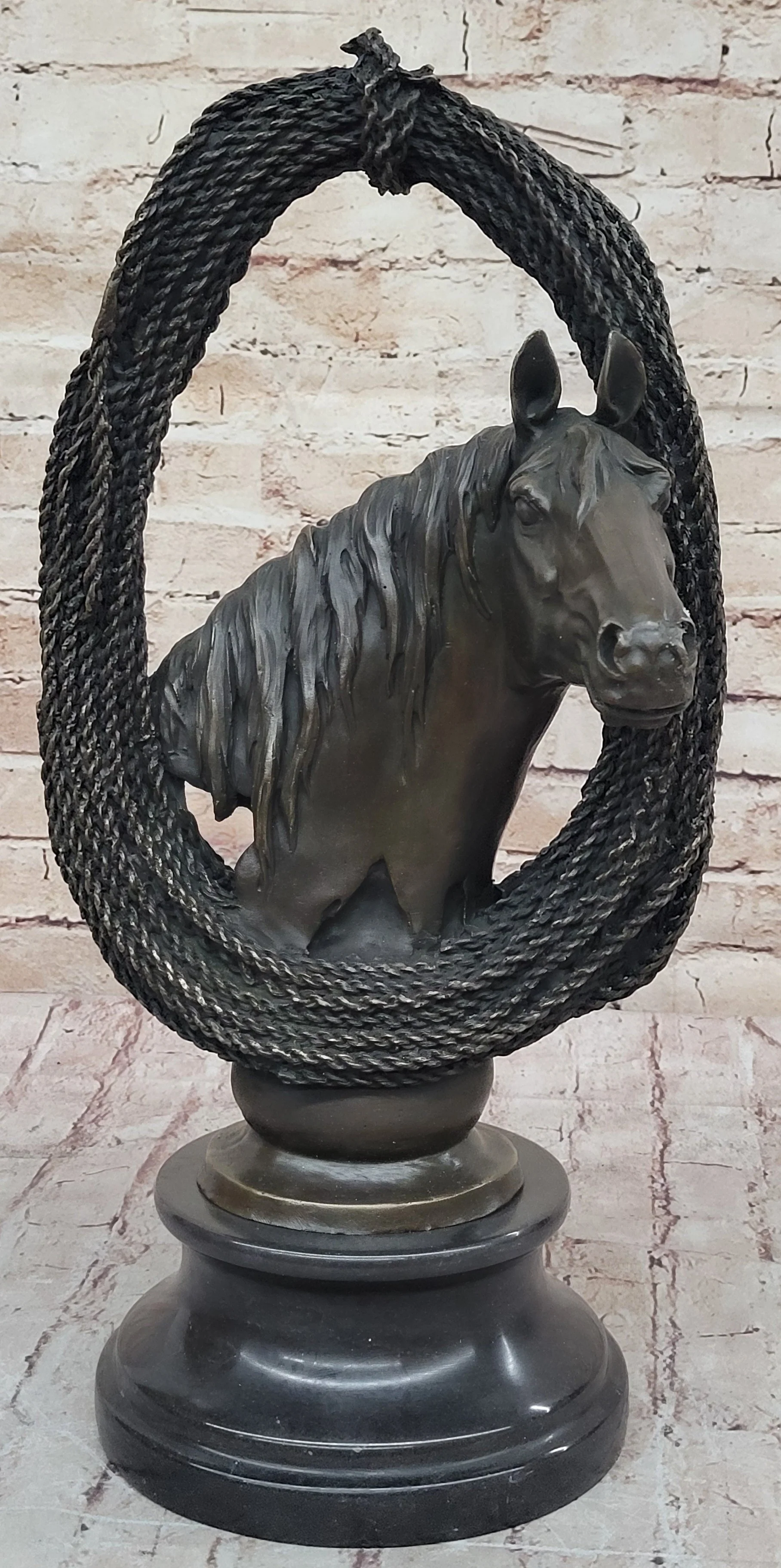 Equestrian Horse Lover Horses Bust Original Art Bronze Sculpture Statue Figure on Marble Base - Image 3