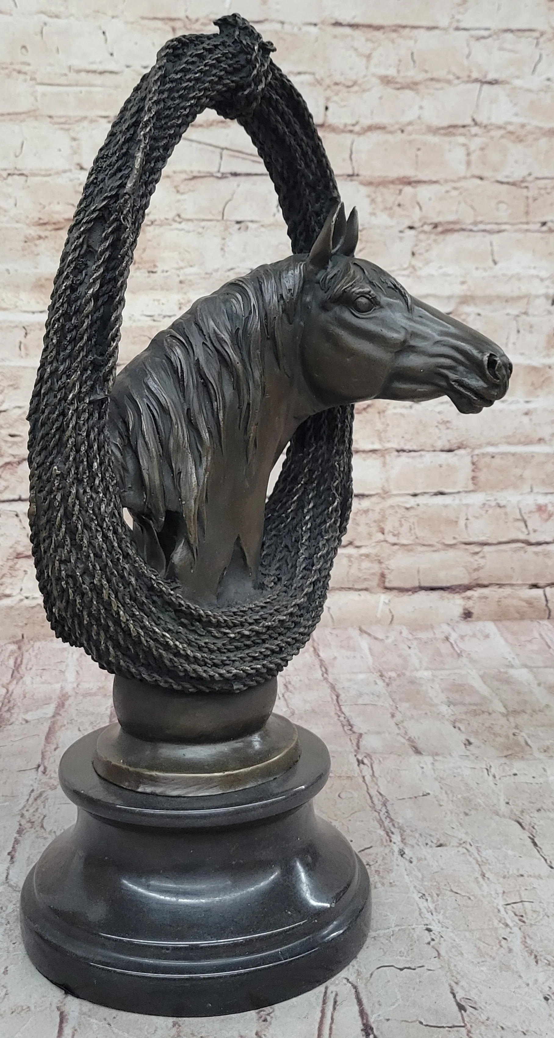 Equestrian Horse Lover Horses Bust Original Art Bronze Sculpture Statue Figure on Marble Base - Image 5
